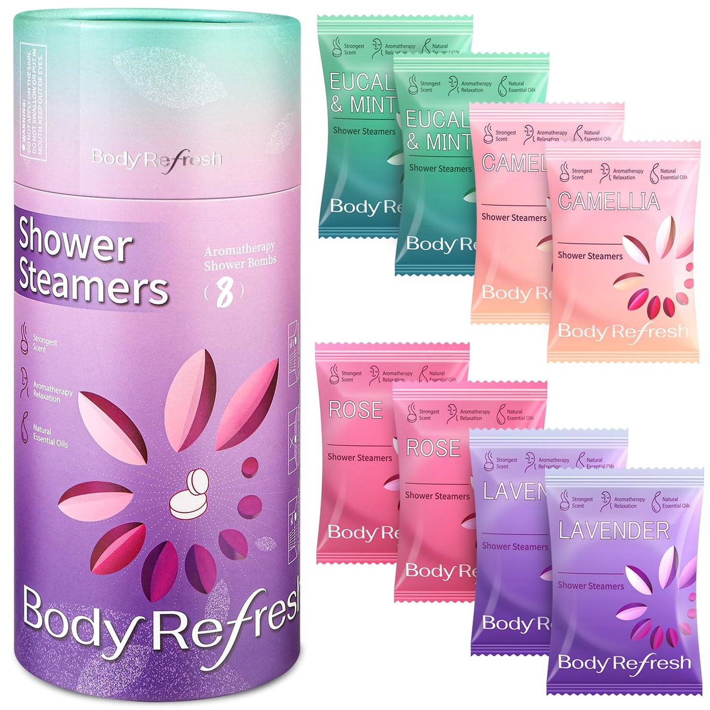 BodyRefresh Shower Steamers Aromatherapy 8 Pack - Birthday Gifts for Women Mom Wifr Sister Girlfriend, Shower Bombs for Stress Relief, Self Care Home Beauty and Personal Care BodyRefresh