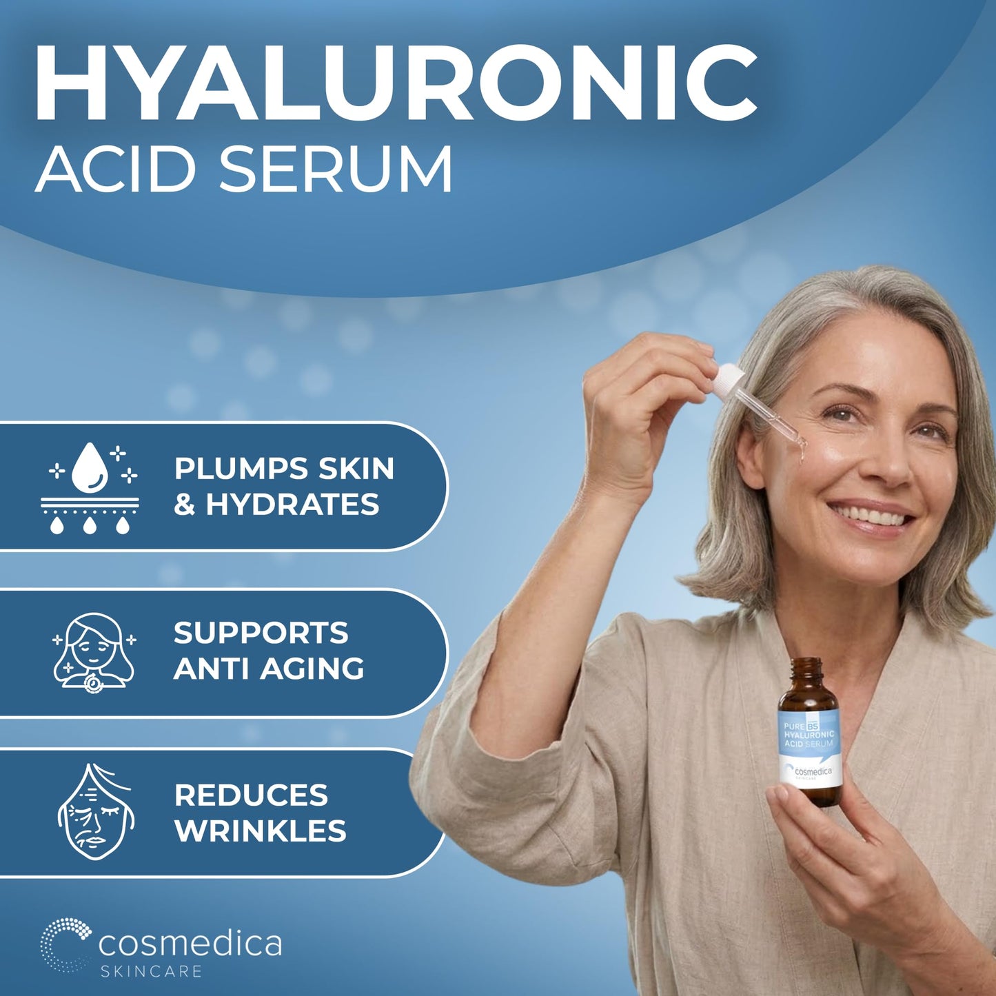 Cosmedica Hyaluronic Acid Serum with Vitamin B5 for Face - Hydrating Serum with Vitamin B5, Lightweight Non-Greasy Daily Moisturizer for All Skin Beauty & Personal Care Cosmedica Skincare
