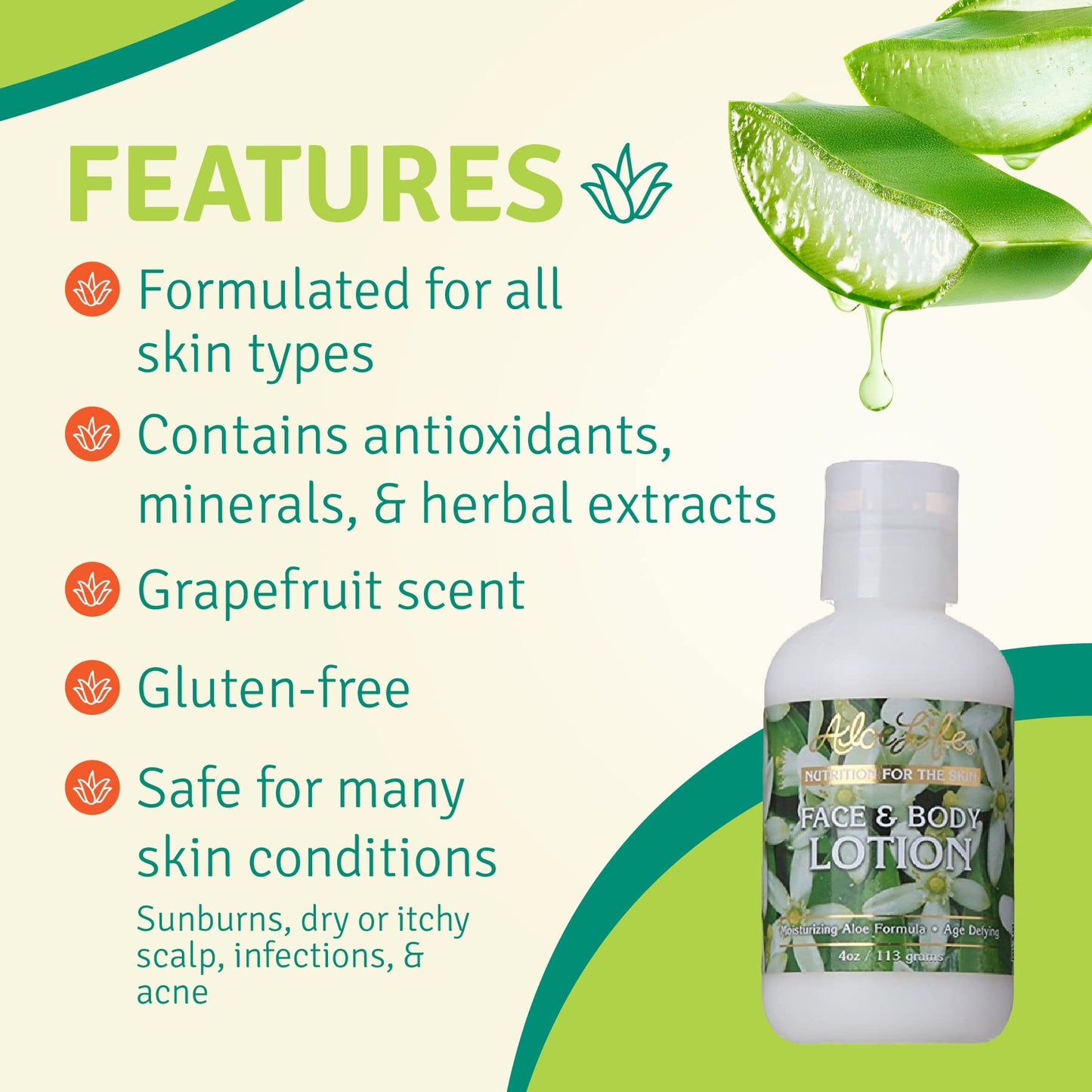 Aloe Life - Face & Body Lotion, Concentrated Formula, Hydrates Dry Skin, Contains Antioxidants, Minerals, & Herbal Extracts, Pleasant Grapefruit Beauty & Personal Care Aloe Life