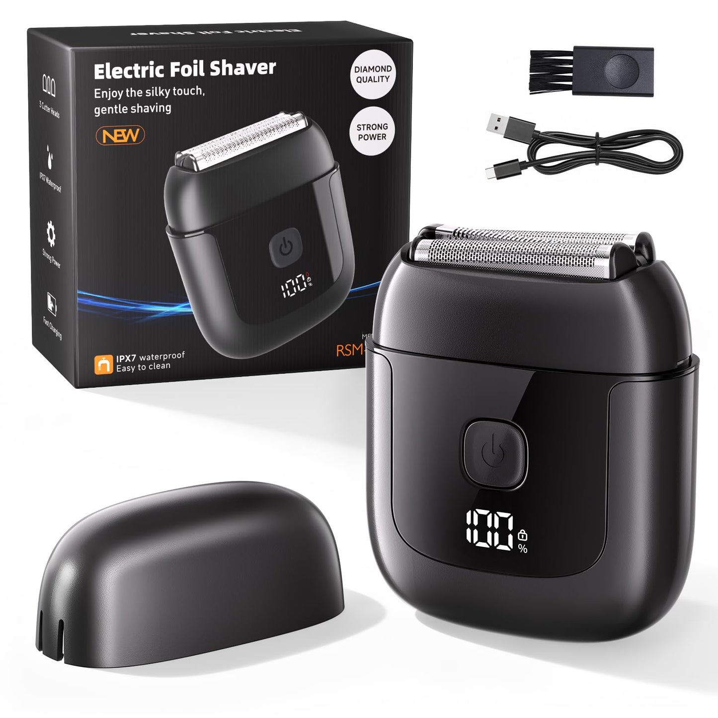 Electric Foil Shavers for Men: Mini Electric Razor with 3 Floating Blades, IPX7 Waterproof Foil Shaver, USB-C Rechargeable Shavers for Men with Travel Beauty and Personal Care Cnunkn