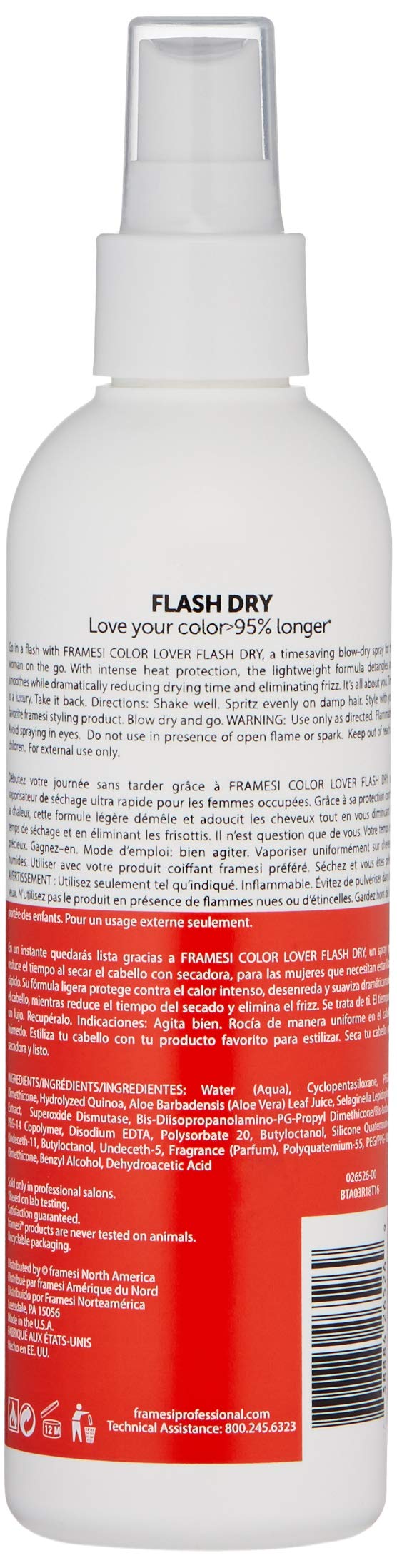 FRAMESI Color Lover Flash Dry Spray, 8.5 fl oz, Heat Protectant Spray for Hair, Blow Dry Accelerator, Quick Dry, Color Treated Hair Beauty & Personal Care FRAMESI