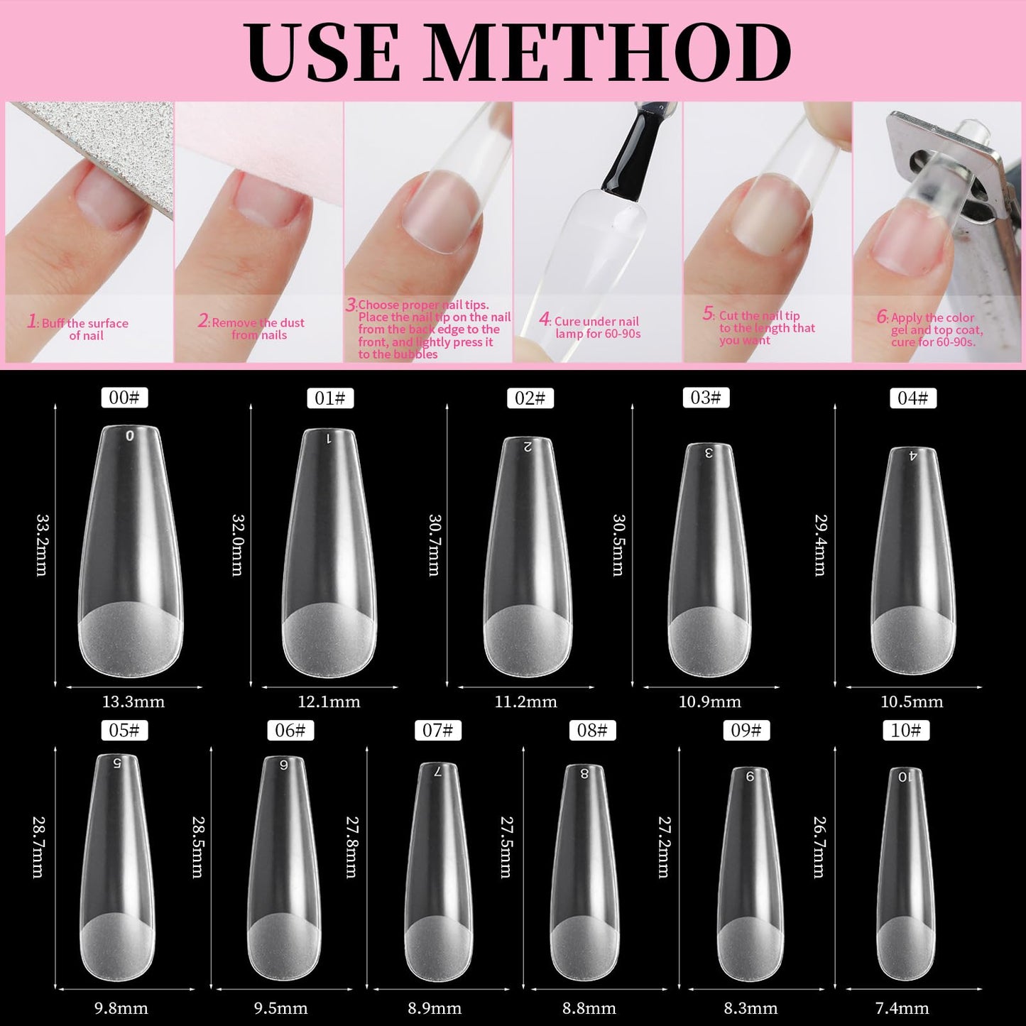 Cycullinyt 550pcs Coffin Soft Gel Nail Tips, 11 Sizes Medium Coffin Half Matte Nails Full Cover Acrylic Press on False Nail Tips No Trace Beauty & Personal Care Cycullinyt