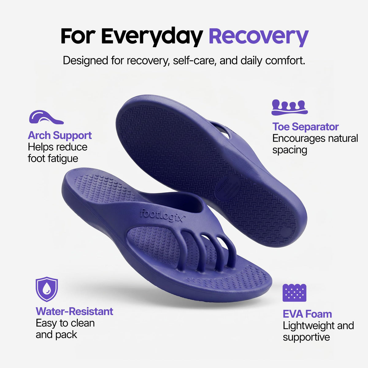 Comfeeze by Footlogix Recovery Sandals for Women - Toe Separator Pedicure Slippers with 5-Toe Spacing, Arch Support, Deep Heel Cup, Non-Slip Sole |