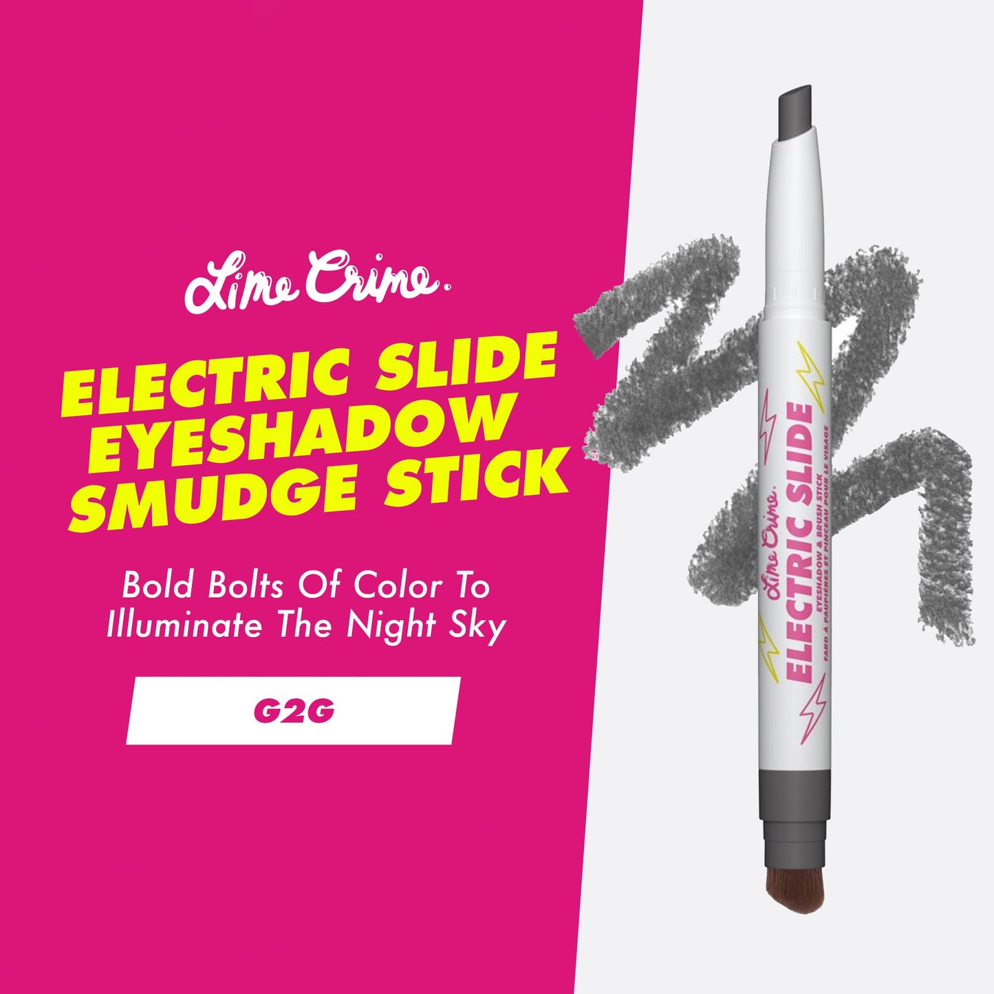 Lime Crime Electric Slide Eyeshadow & Brush Stick, G2G (Metallic Black) - Lightweight 2-in-1 Eyeshadow Smudge Stick with Angled Brush for Long Lasting Beauty & Personal Care Lime Crime