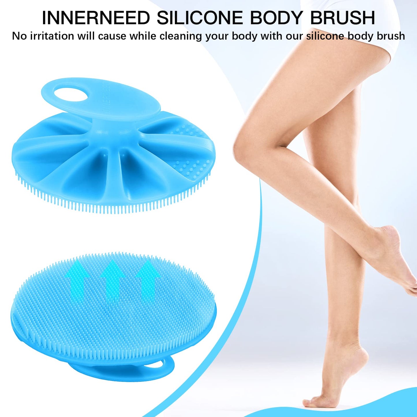 INNERNEED Food-Grade Soft Silicone Body Cleansing Brush Shower Scrubber, Gentle Exfoliating and Massage for All Kinds of Skin (Blue) Beauty & Personal Care INNERNEED
