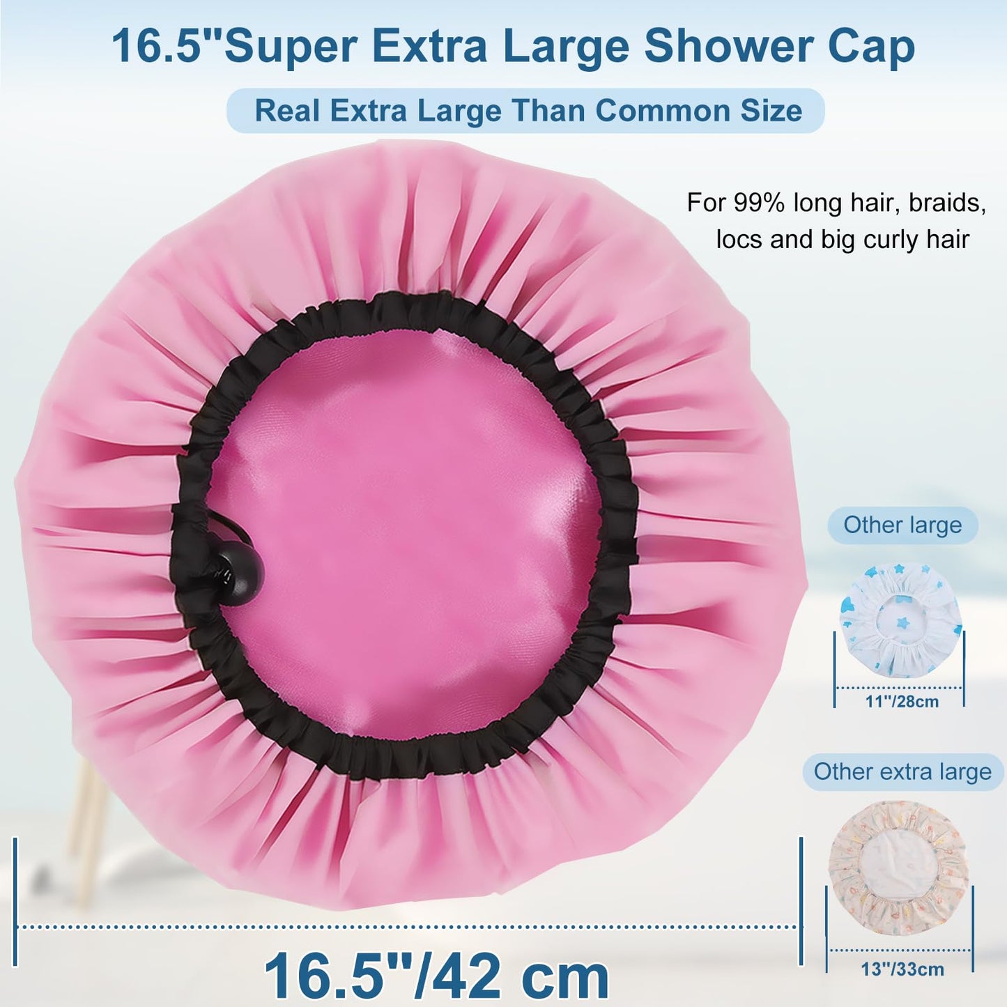 3 Pcs 16.5" Super Extra Large Shower Cap, Reusable Dual Waterproof Shower Cap for Women, Jumbo Satin Lined Shower Cap for Braids & Long Hair, XXL Beauty & Personal Care SHEOMERN