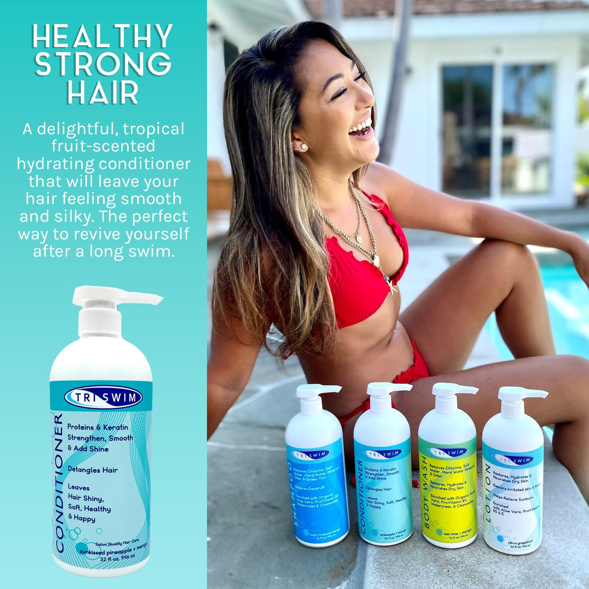 TRISWIM Swim Conditioner 32oz with Pump | After Swim Hair Care for Swimmers | Value Size for Frequent Swimmers | Repairs Damage from Chlorine, Bromine