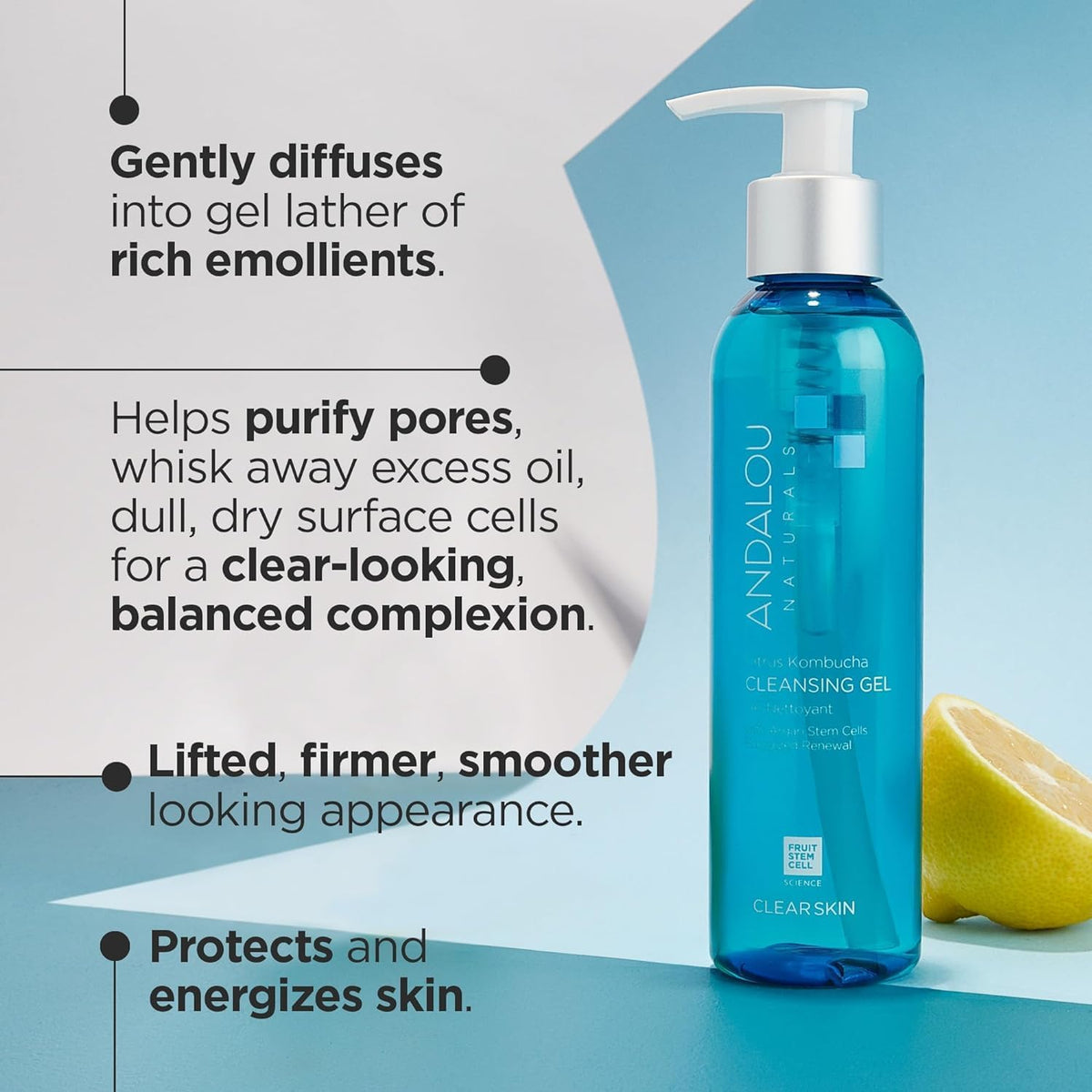 Andalou Naturals Clear Skin Citrus Kombucha Gel Face Cleanser - With Argan Stem Cells, Probiotics, & Aloe Vera to Remove Excess Oil & Dull Surface Beauty & Personal Care Andalou Naturals