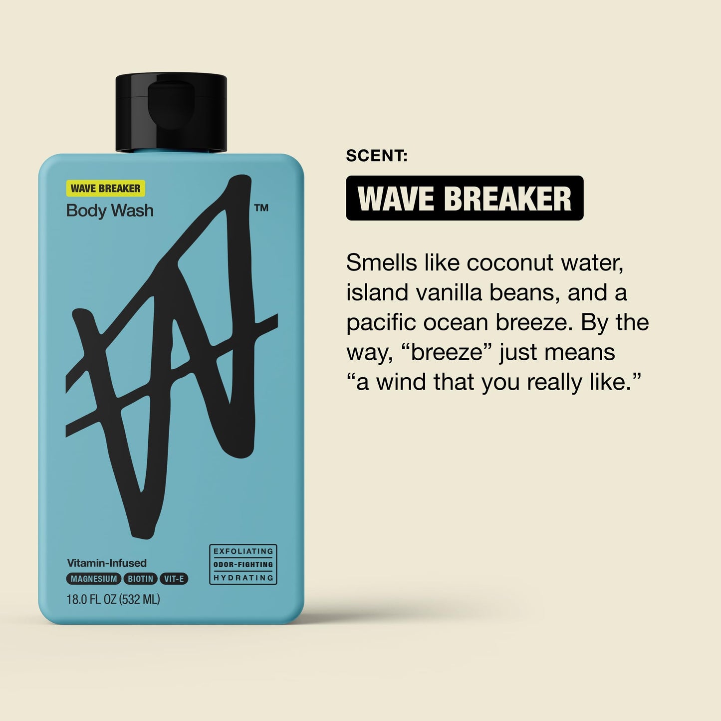 W By Jake Paul Body Wash for Men, Exfoliating Shower Gel with Jojoba Oil, Deep Clean Hydrating Mens Bodywash, Wave Breaker Scent, 18 fl oz Beauty & Personal Care W