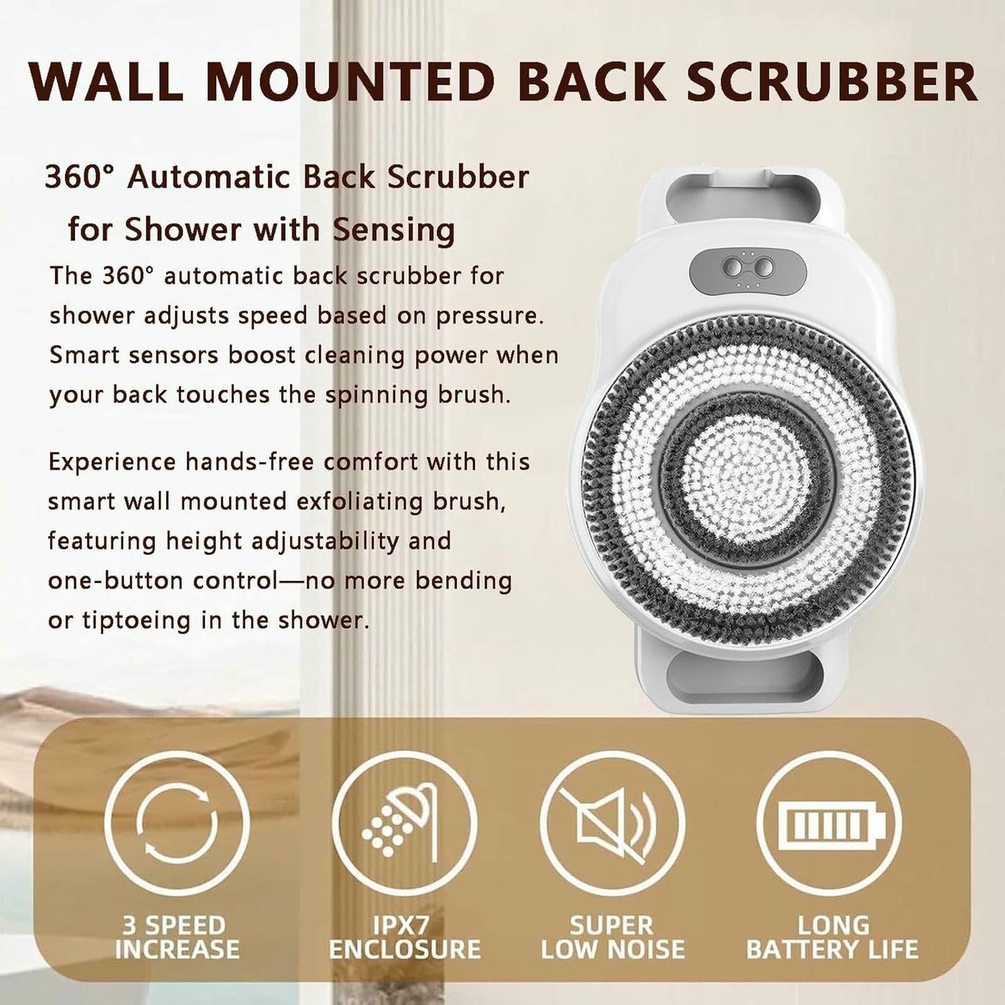 KFJZGZZ Wall Mounted Electric Back Scrubber for Shower, with 7in Head, Electric Exfoliating Brush for Deep Cleansing, Back Massage Beauty and Personal Care KFJZGZZ