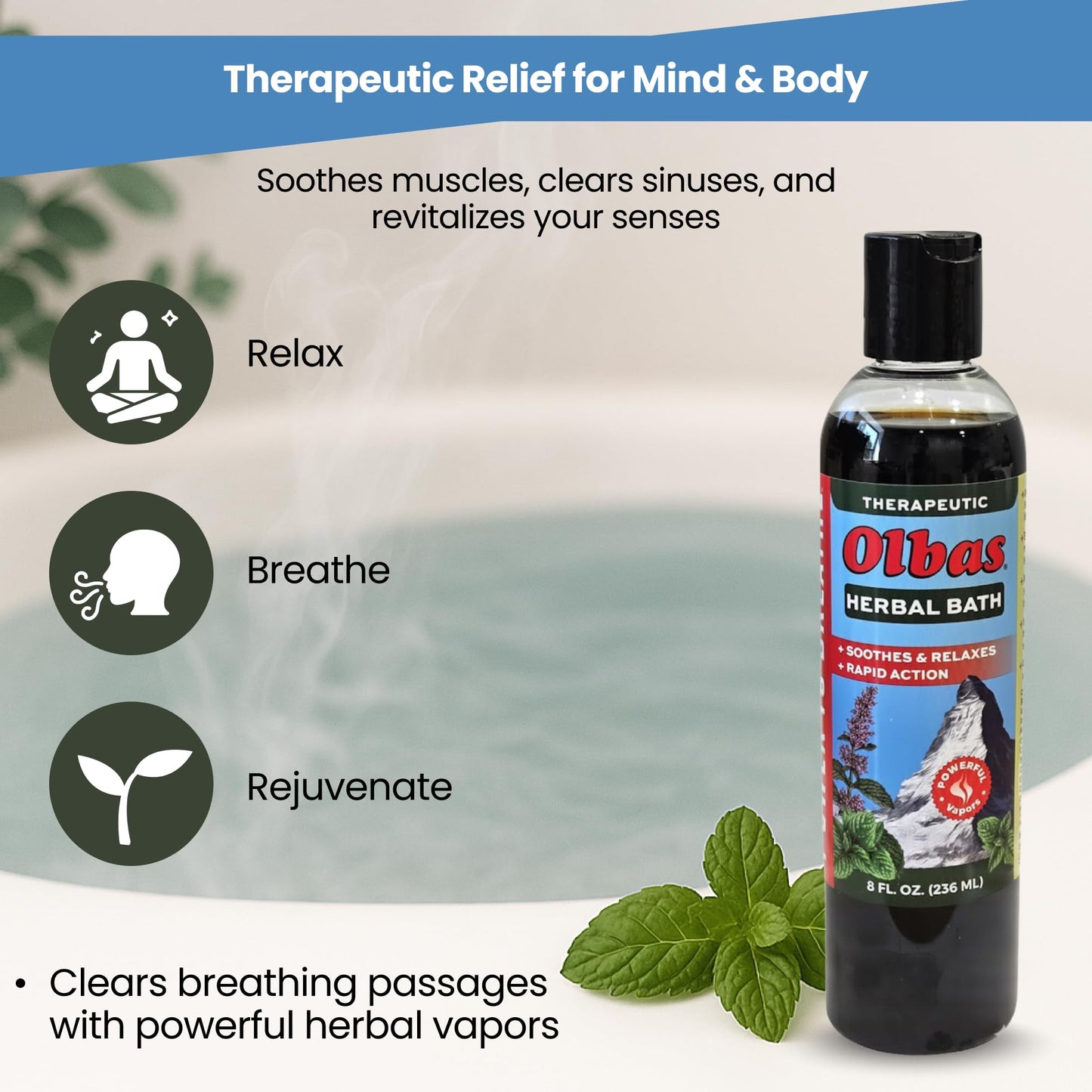 Olbas Herbal Bath 2 Pack, 8 fl oz (236 ml) Sore Muscle Bath Soak & Natural Muscle Relaxer Bath, Each Aromatic Swiss Formula with Essential Oils Beauty and Personal Care Olbas