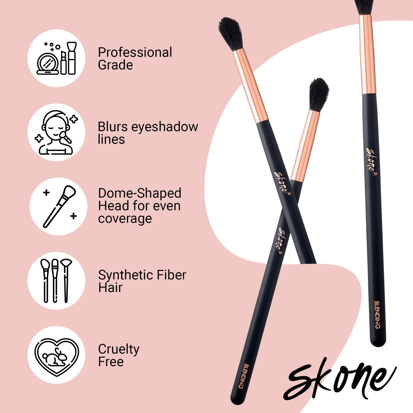 Skone Cosmetics Blending Eye Brush - Luxe Premium Rose Gold and Synthetic Eye Blending Brush - Professional Grade Nylon Blending Brush Used To Blend Beauty & Personal Care Skone