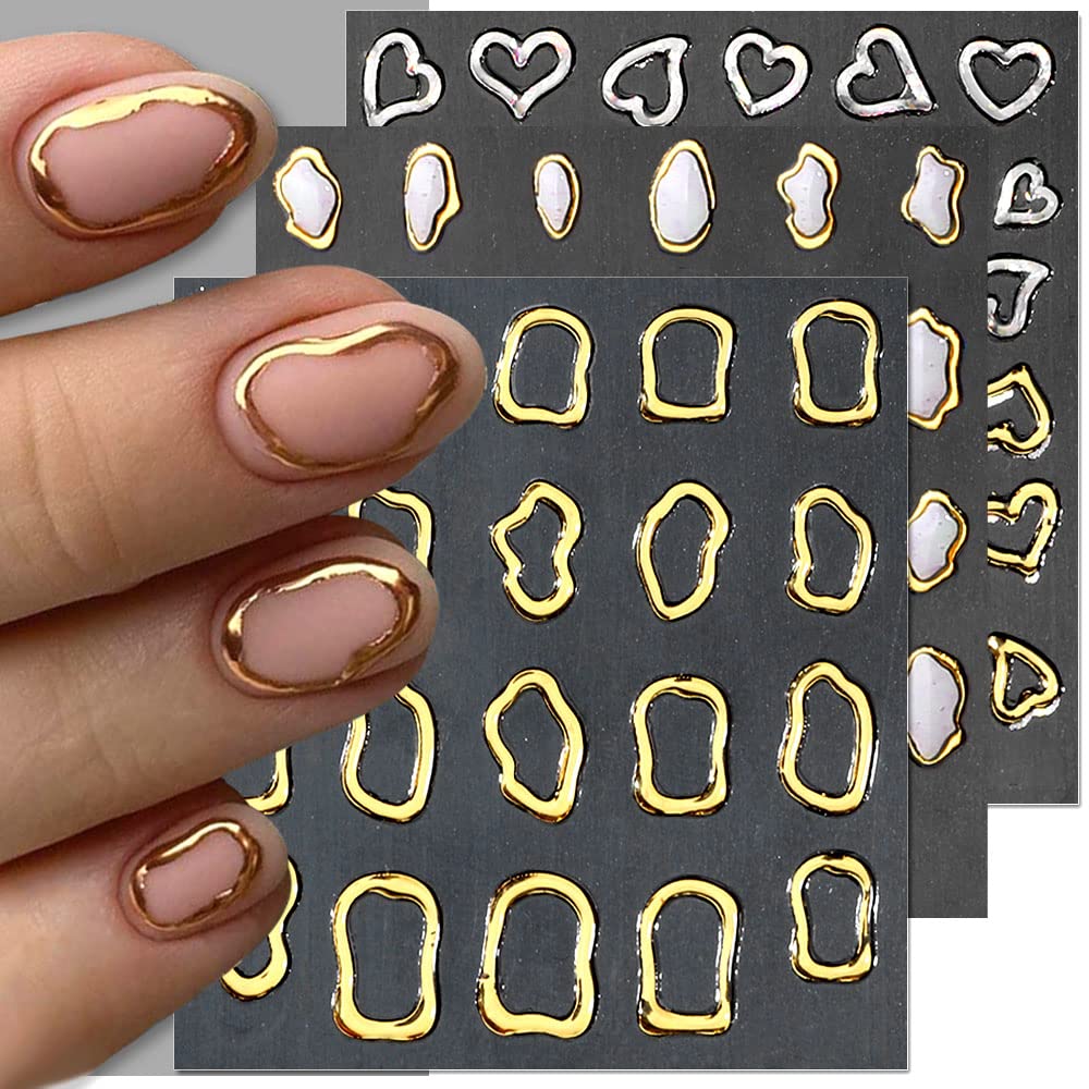 Dornail 6 Sheets 5D Crystal Soft Glue Embossed Nail Stickers Irregular Geometric Frames Nail Decals Hearts Waterdrop Nail Art Stickers Self Adhesive Beauty & Personal Care Dornail