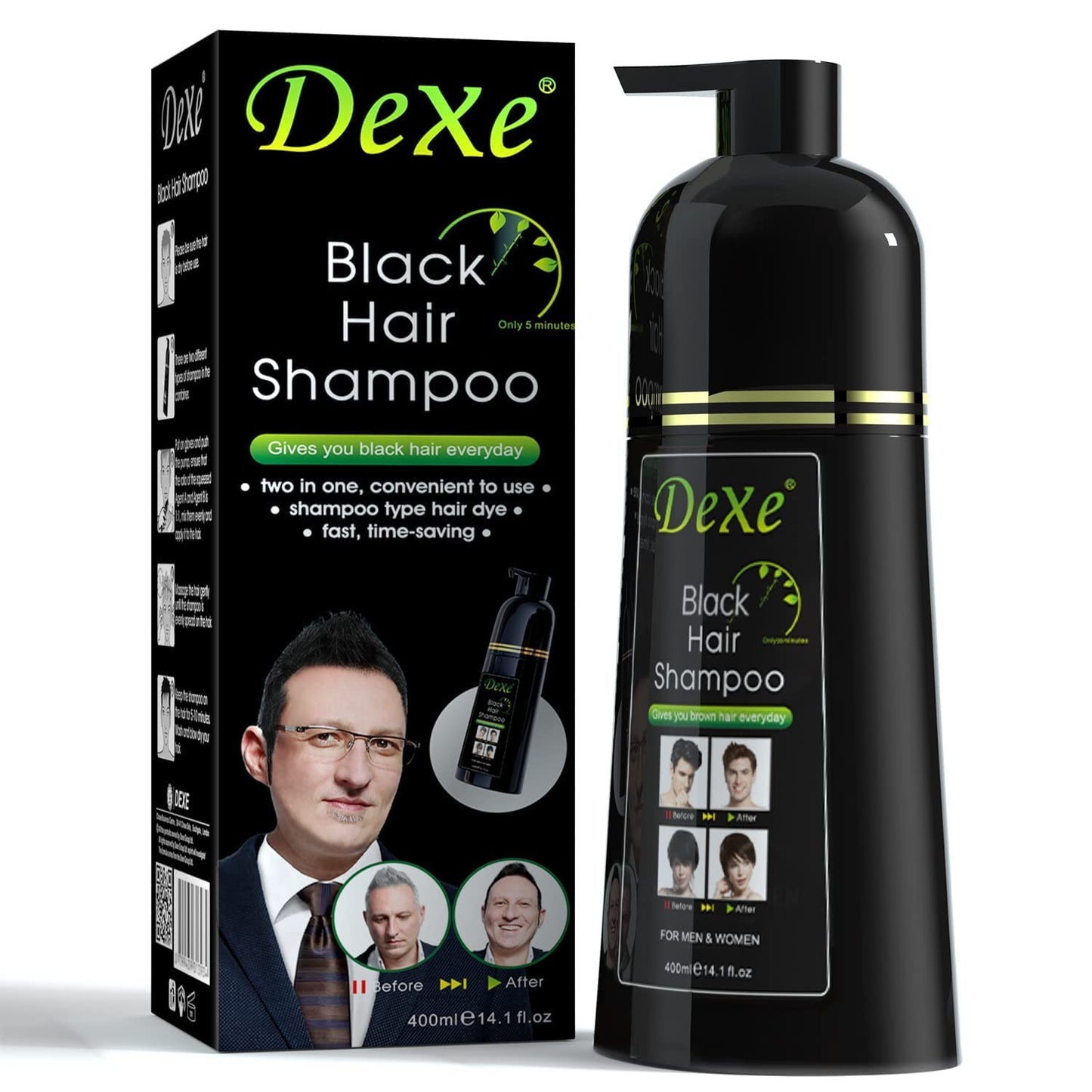 Signature Dexe Black Hair Shampoo 400 ML Instant Hair Blackening Dye for Men Women Black Color - Simple to Use - Lasts 30 Days - Fast Acting Natural Beauty & Personal Care Dexe