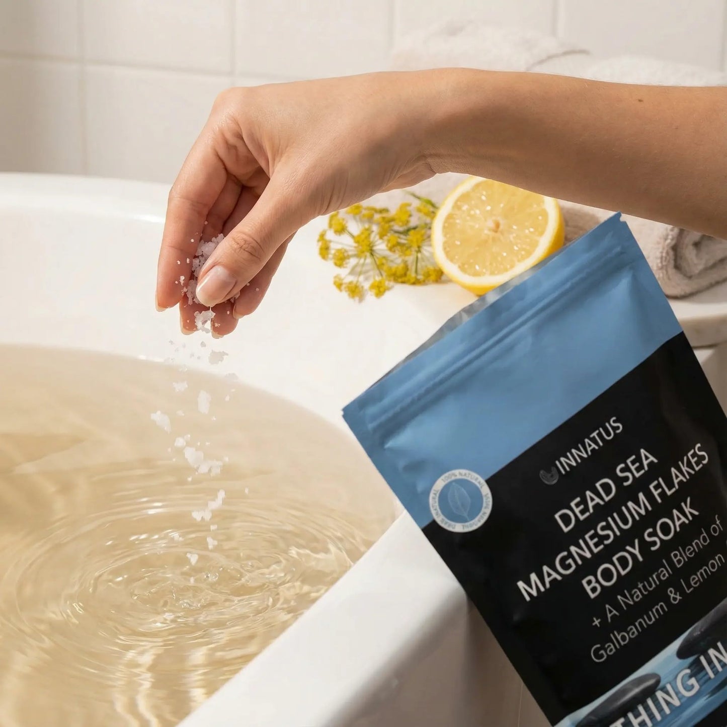 Pure Dead Sea Magnesium Flakes Clarity Soak - Relaxing & Replenishing 14oz Bath Soak - Infused with Natural Oils for Muscle Recovery (Lemon) Beauty and Personal Care INNATUS