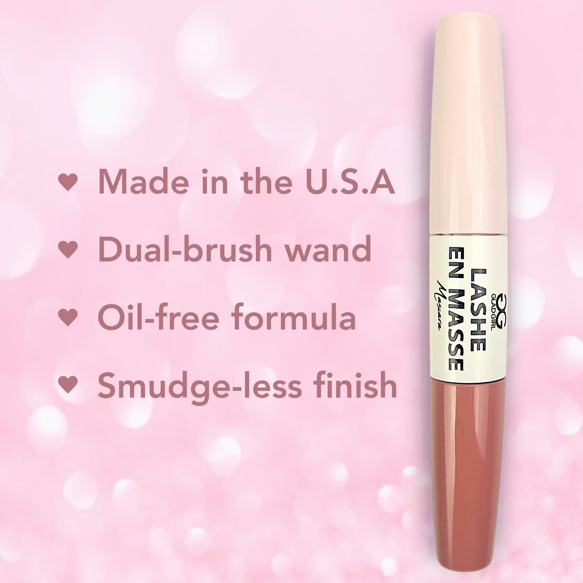 GladGirl | Lashe EnMasse Mascara for Eyelash Extensions | Oil Free Mascara with Dual-Brush Wand | Made in the USA | Vegan & Hypoallergenic
