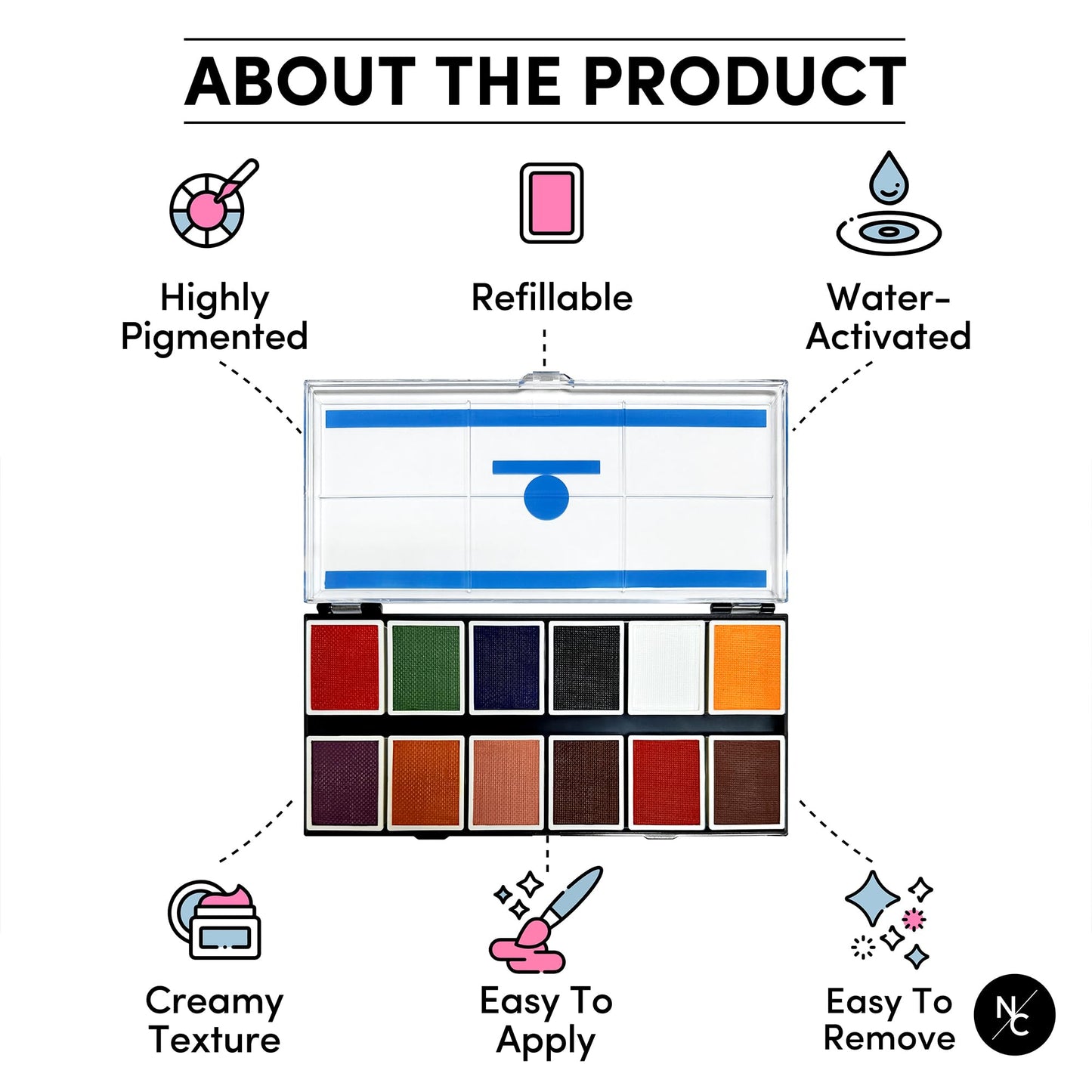 Narrative Cosmetics FX 12-Color Palette - Water-Activated Face & Body Paint for SFX, Theater, Cosplay - High-Pigment, Blendable SFX Makeup Beauty & Personal Care Narrative Cosmetics