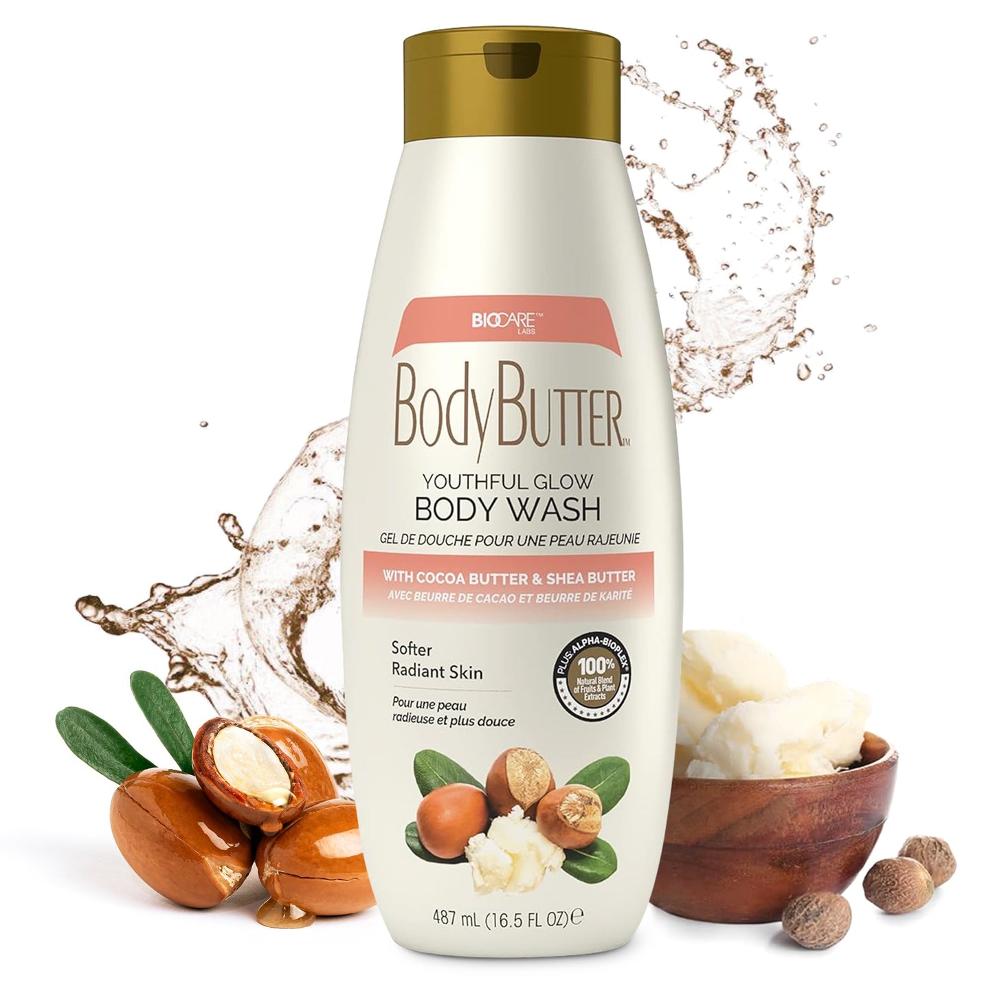Biocare Youthful Glow Body Wash Infused with Cocoa & Shea Butter, Intensive Moisture, Nourished, Soft Body Wash - 16.5 oz Beauty & Personal Care Biocare