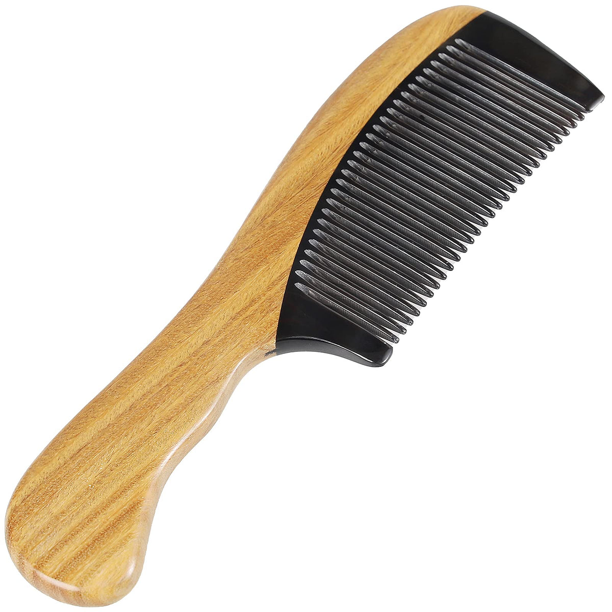 Onedor Natural Green Sandalwood Hair Comb - 100% Handmade Wooden Comb with Buffalo Horn, Fine Tooth, Anti-Static, Relieves Tension, Prevents Tangled