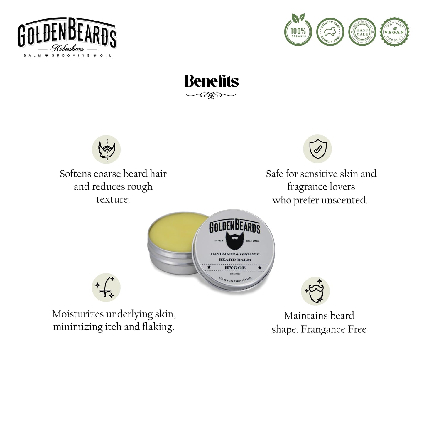 Golden Beards Bio Beard Balm, Hygge, 30 ml Beauty and Personal Care Golden Beards Kobenhavn BALM GROOMING OIL