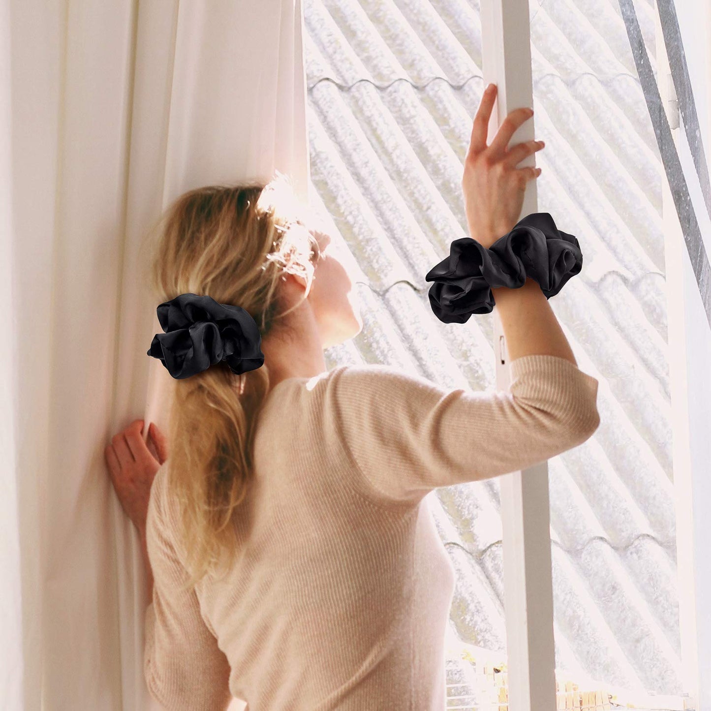 CEELGON Black Big Scrunchies for Women 6.3Inches Large Scrunchie Satin Oversized Silk Thick Elastic Hair Ties Jumbo Hair Scrunchies 6 Pack (Black) Beauty and Personal Care CEELGON