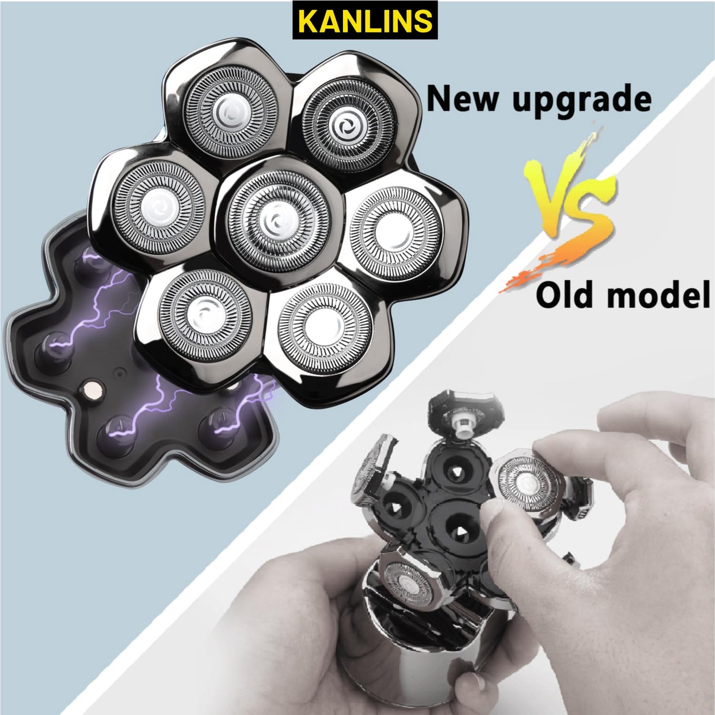 7 Blade Replacement Shavers Head, Magnetic Washable Shaver Blade Floating Heads Replacement for Head Shaver, Wet & Dry Compatible for Rotary Shavers Beauty and Personal Care KANLINS