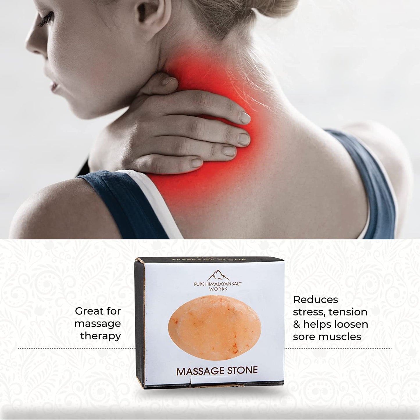 Pure Himalayan Salt Works Flat Oval Massage Stone, Pink Crystal Hand-Carved Stone for Massage Therapy, Deodorant and Salt and Sugar Scrubs, 2.5” W x Beauty and Personal Care Pure Himalayan Salt Works