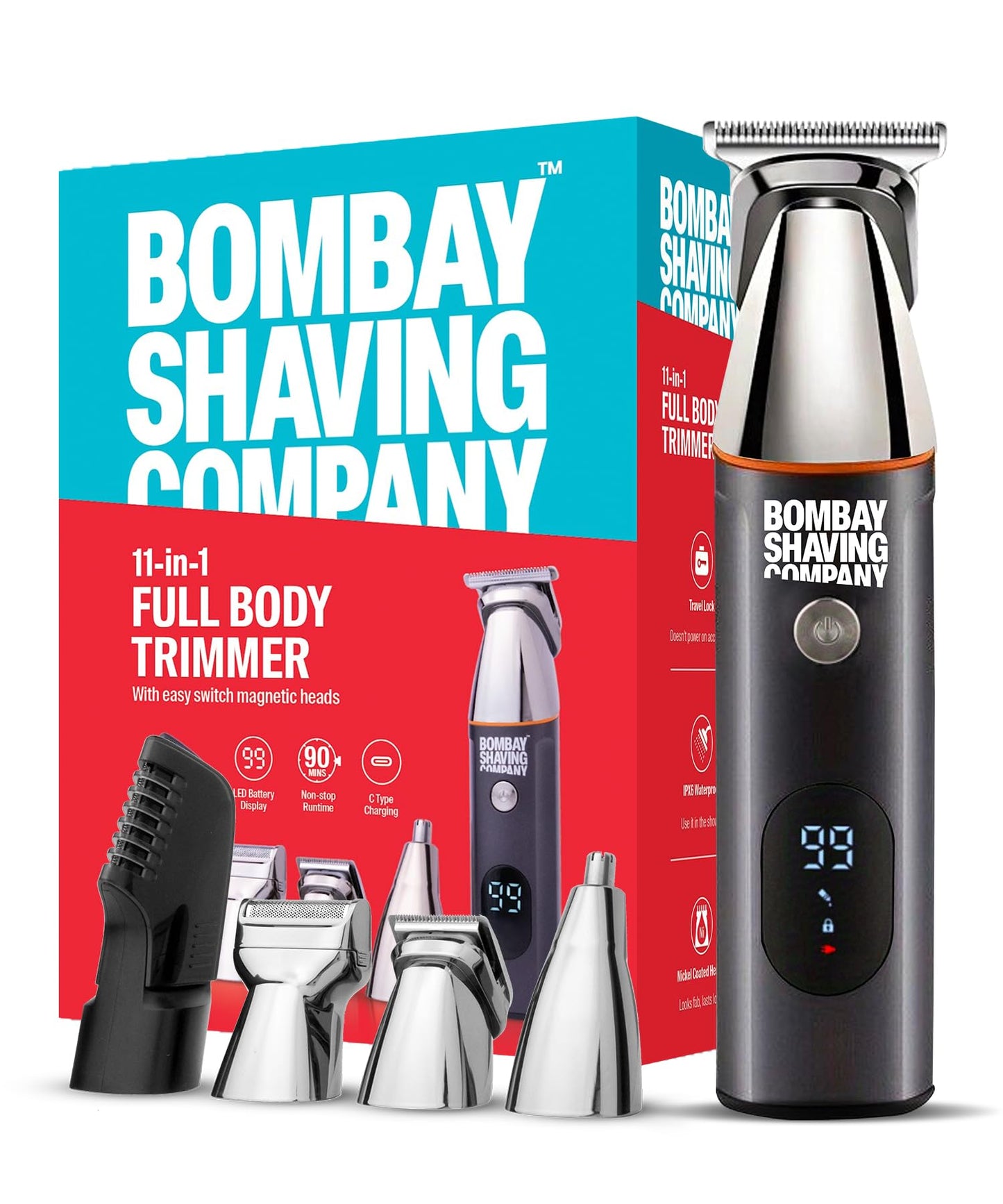 Bombay Shaving Company 11-in-1 All-in-One - Beard Trimmer for Man - Hair Trimmer for Men - Body Hair - IPX6, 90 Min runtime Type C Charging - Gift Beauty and Personal Care Bombay Shaving Company