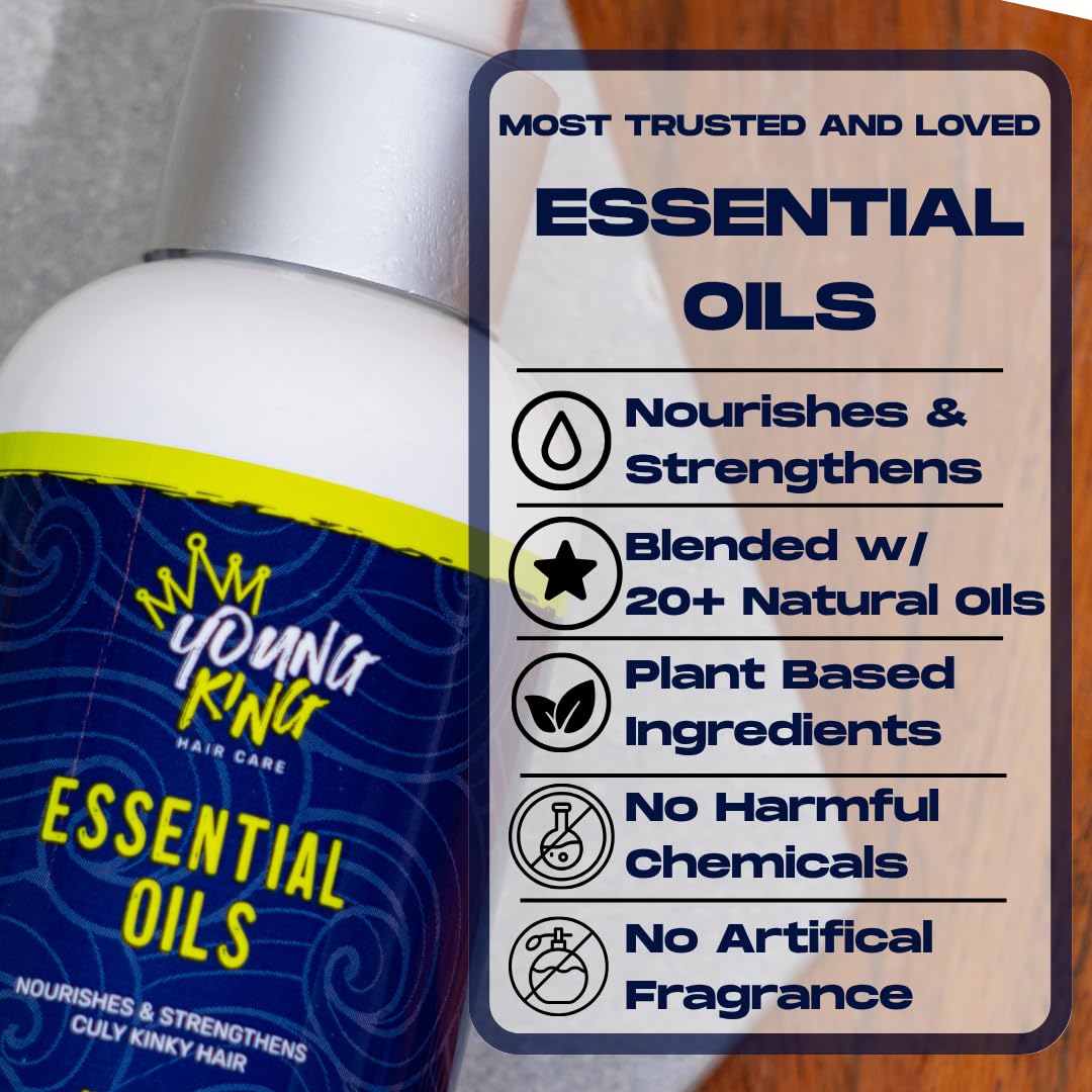 YOUNG KING HAIR CARE Kids Essential Oils For Boys | Nourish and Strengthen Natural Curls | Plant-Based and Harm-Free | 4 oz
