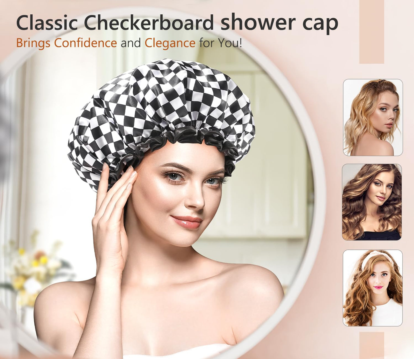 mikimini Shower Cap for Women, Reusable, Double Layers Waterproof Bathing Shower Hat with Soft Comfortable PEVA Lining, Non-fading, Stretchy & Shower Beauty & Personal Care mikimini