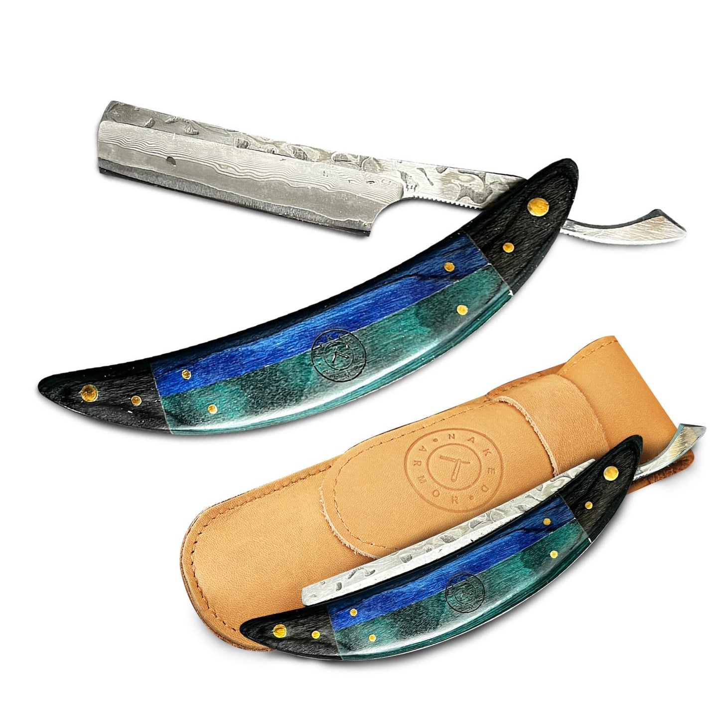 Naked Armor Esclabor Damascus Straight Razor - Shave Ready 7/8" Square Nose Damascus Steel Straight Razors for Men with Ebony Wood Scale, Case Beauty and Personal Care Naked Armor