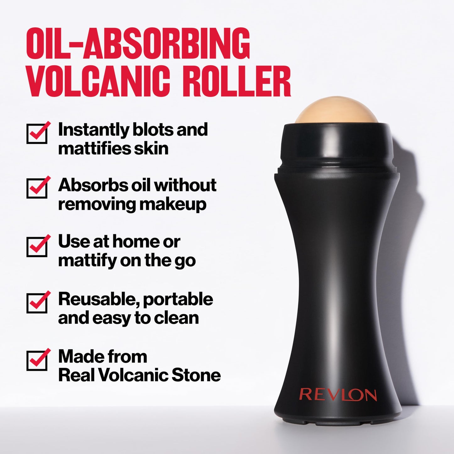 Revlon Face Roller, Oily Skin Control for Makeup, Oil Absorbing, Volcanic Reusable Facial Skincare Tool, Stocking Stuffer for Women & Men, 1 count Beauty & Personal Care REVLON