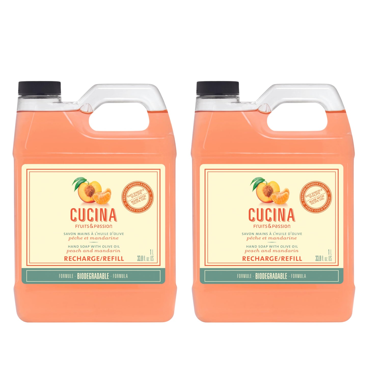 Cucina Fruits & Passion Peach and Mandarin Hand Soap 33.8 fl oz Refill, Made in Canada - 2 Pack Beauty & Personal Care Cucina