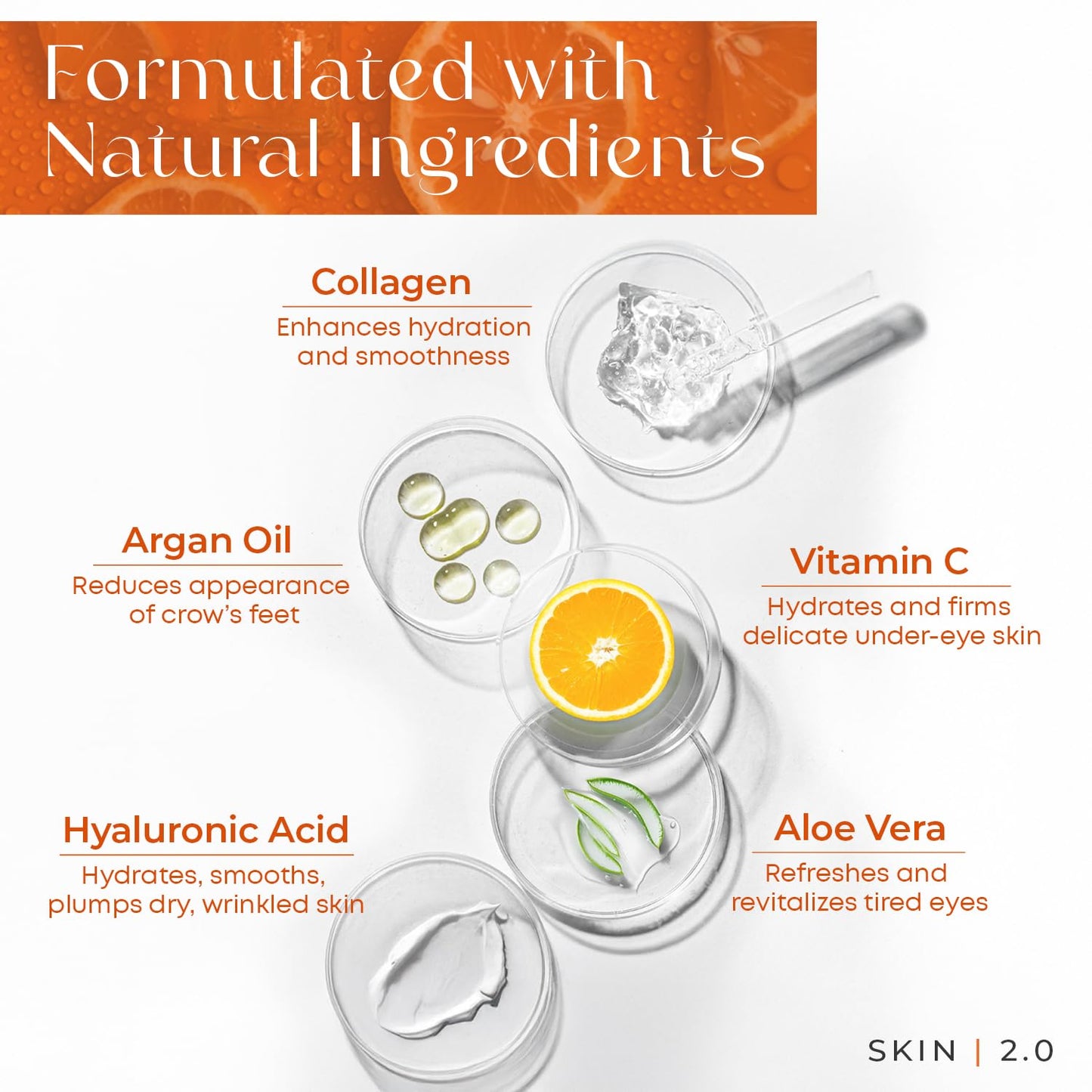 Skin 2.0 Vitamin C & Collagen Under Eye Serum - Dermatologist Tested, Anti Aging Korean Skin Care - Targets Dark Circles, Puffiness & Fine Lines Beauty & Personal Care Skin 2.0