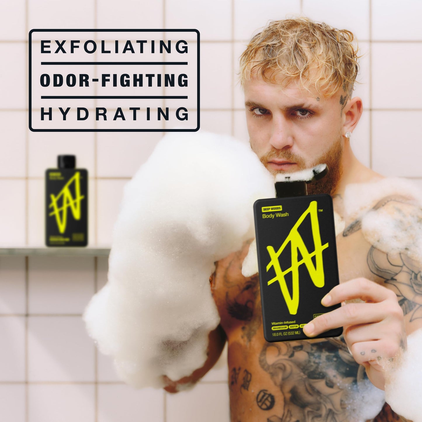 W By Jake Paul Body Wash for Men, Exfoliating Shower Gel with Jojoba Oil, Deep Clean Hydrating Mens Bodywash, Deep Woods Scent, 18 fl oz Beauty & Personal Care W