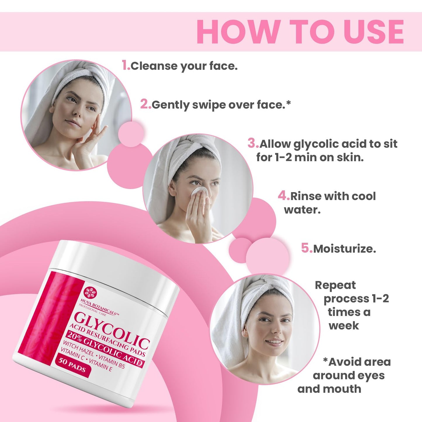 20% Glycolic Acid Exfoliating Pads 50 Ct – At-Home Chemical Peel with Vitamin C | Face Pads for Acne, Wrinkles, Dark Spots & Smooth Skin Beauty & Personal Care Nuva Botanicals