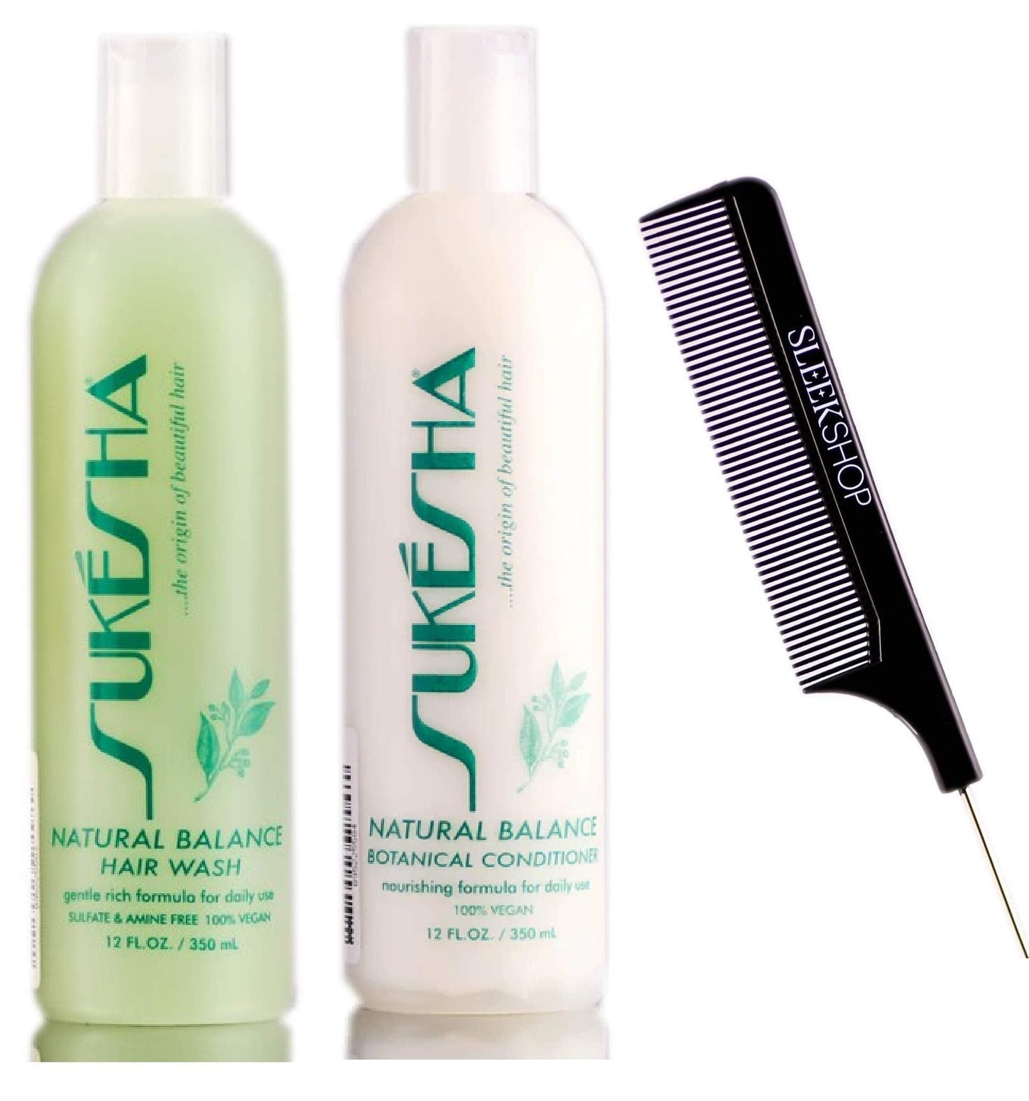 Sukesha Natural Balance Hair Wash Shampoo & Botanical Conditioner DUO SET (w/Sleek Comb) Nourishing Daily Formula, 100% Vegan (12 oz + 12 oz DUO KIT) Beauty & Personal Care Sukesha
