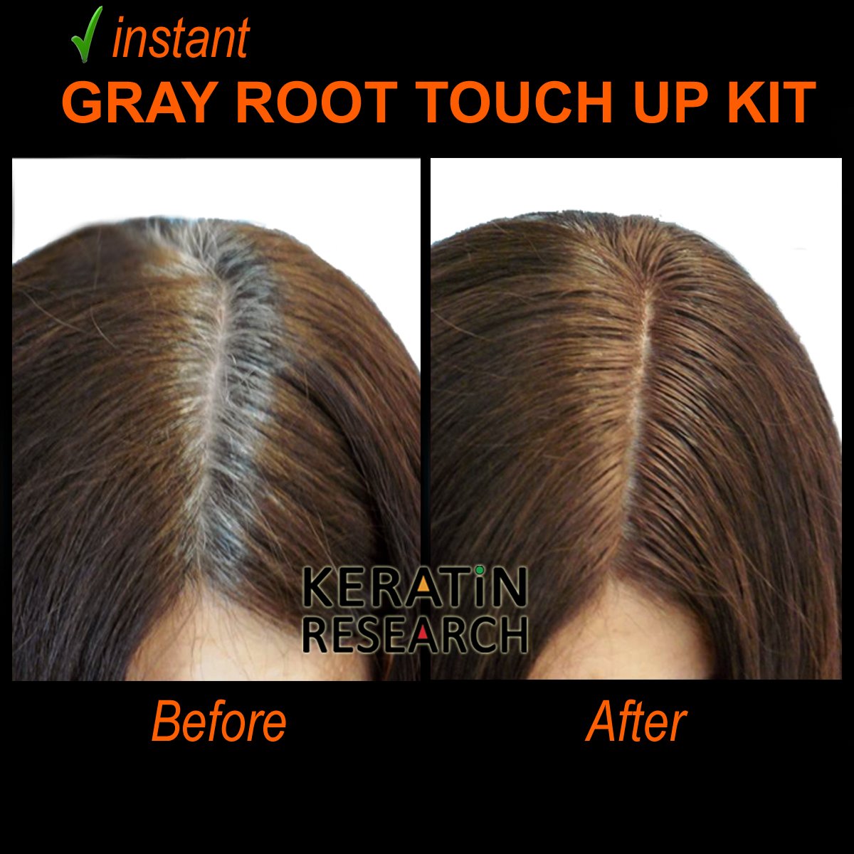 3 PACK Gray Away Instant Hair Root Touch up and Concealer 7ml Dual Brush BLACK Color Beauty & Personal Care KERATIN RESEARCH