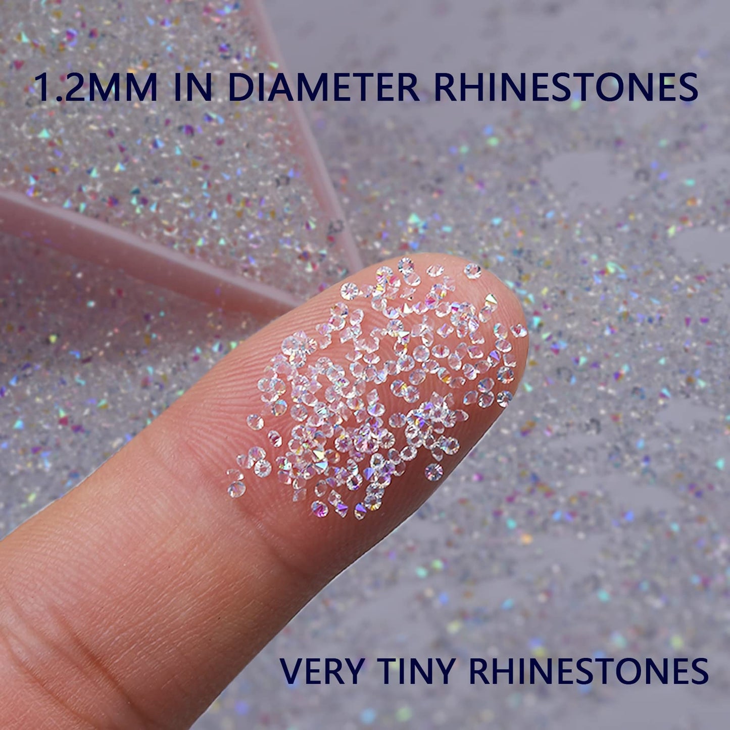 8000Pcs Ultra Mini 1.2mm Nail Rhinestones Sand Nail Diamonds Micro Pixie Crystals for Nails Iridescent AB Bling, Tiny Nail Gems Sugar Glitter Beads Beauty & Personal Care HINABTRU