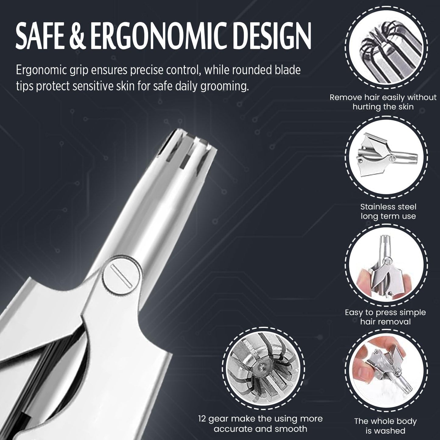Infinity Choices Nose Hair Trimmer for Men and Women - Stainless Steel Manual Nose and Ear Hair Trimmer - Nose Clippers, 360° Rotating Hair Trimmers Beauty and Personal Care Infinity Choices