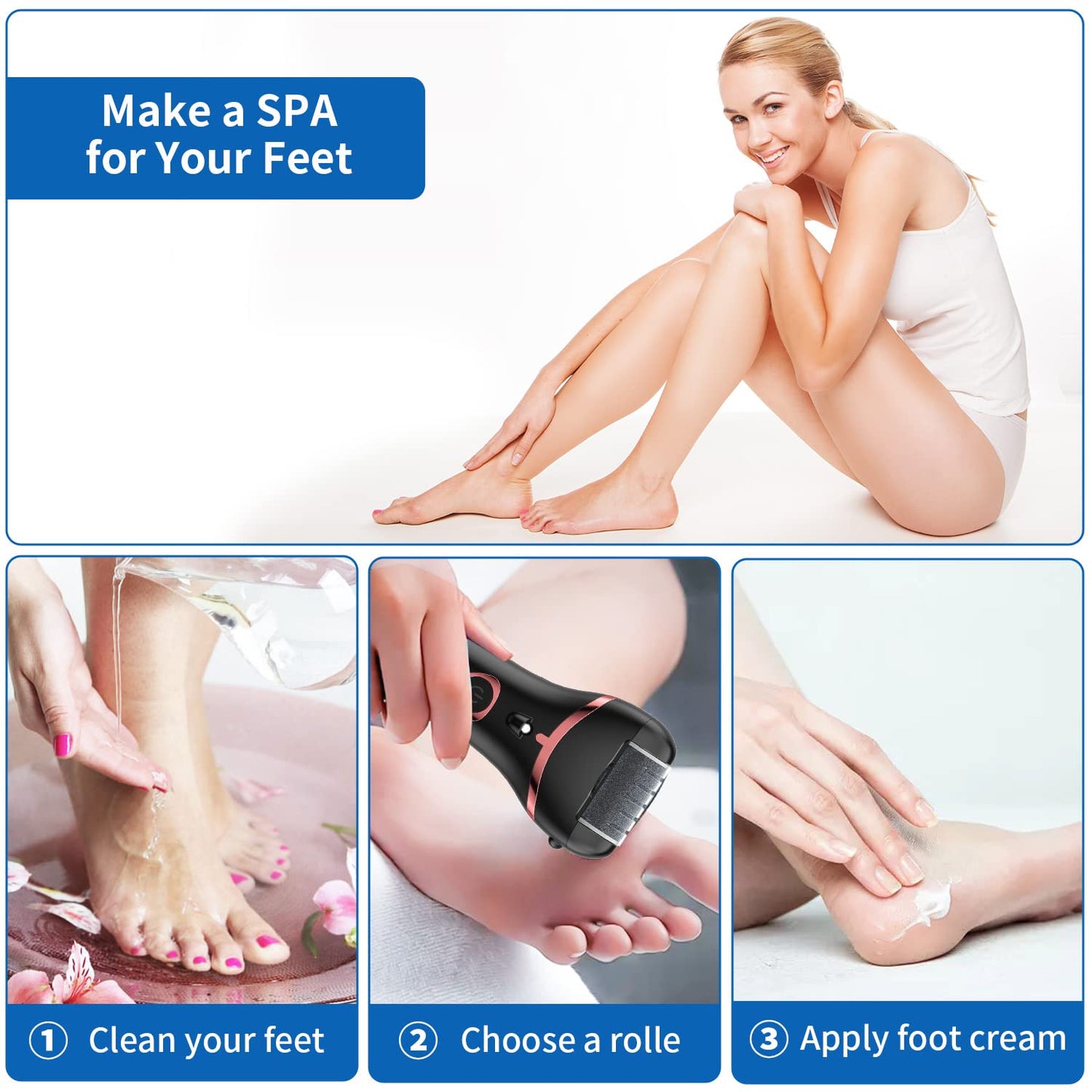 Electric Foot Callus Remover, Rechargeable Portable Electronic Foot File Pedicure Kits, Waterproof Foot Scrubber File, Professional Pedicure Tools Beauty & Personal Care Geopu