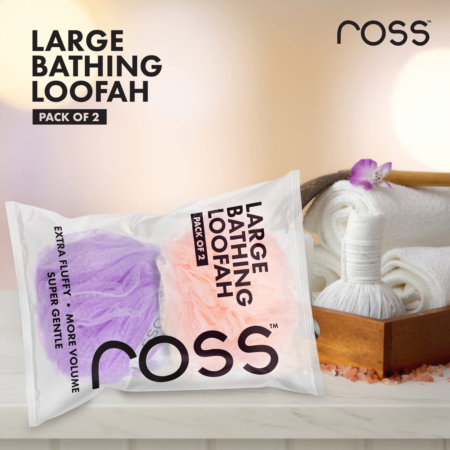 ross Large Bath Loofah Sponge Scrubber Exfoliator for High Lather Cleansing (Peach and Purple) Beauty and Personal Care Ross