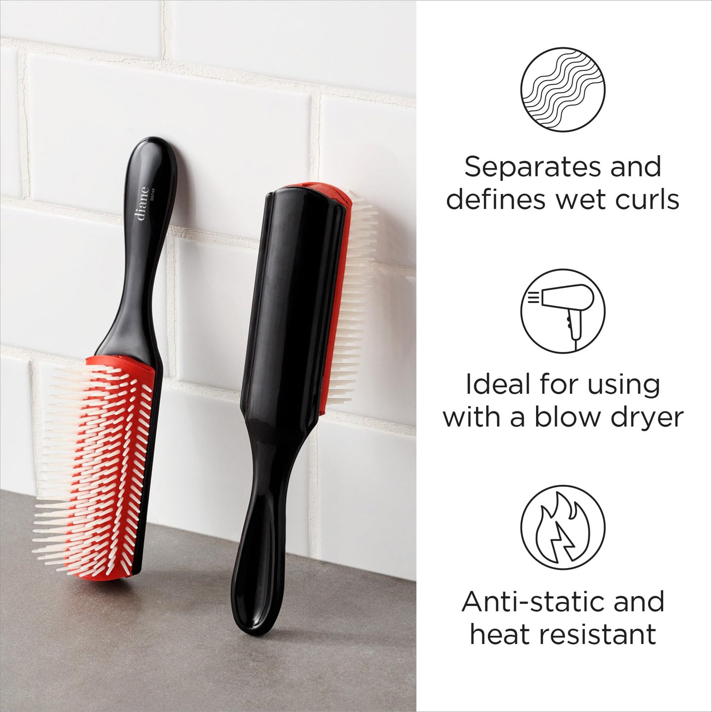 Diane Pro Nylon Pin Styling Hair Brush for Detangling, Separating, Shaping and Defining Wet Thick or Curly Hair, Glides Through Tangles with Ease Beauty & Personal Care Diane