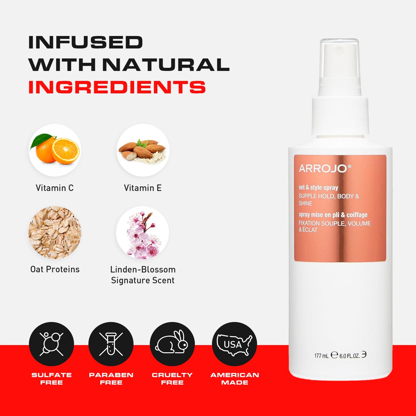 ARROJO Set & Style Hair Spray - Blow Dry Spray To Create Body, Shine, Hold - Hair Shine Spray For Blow-Drying -Hair Setting - Anti Frizz Hair Products Beauty & Personal Care ARROJO