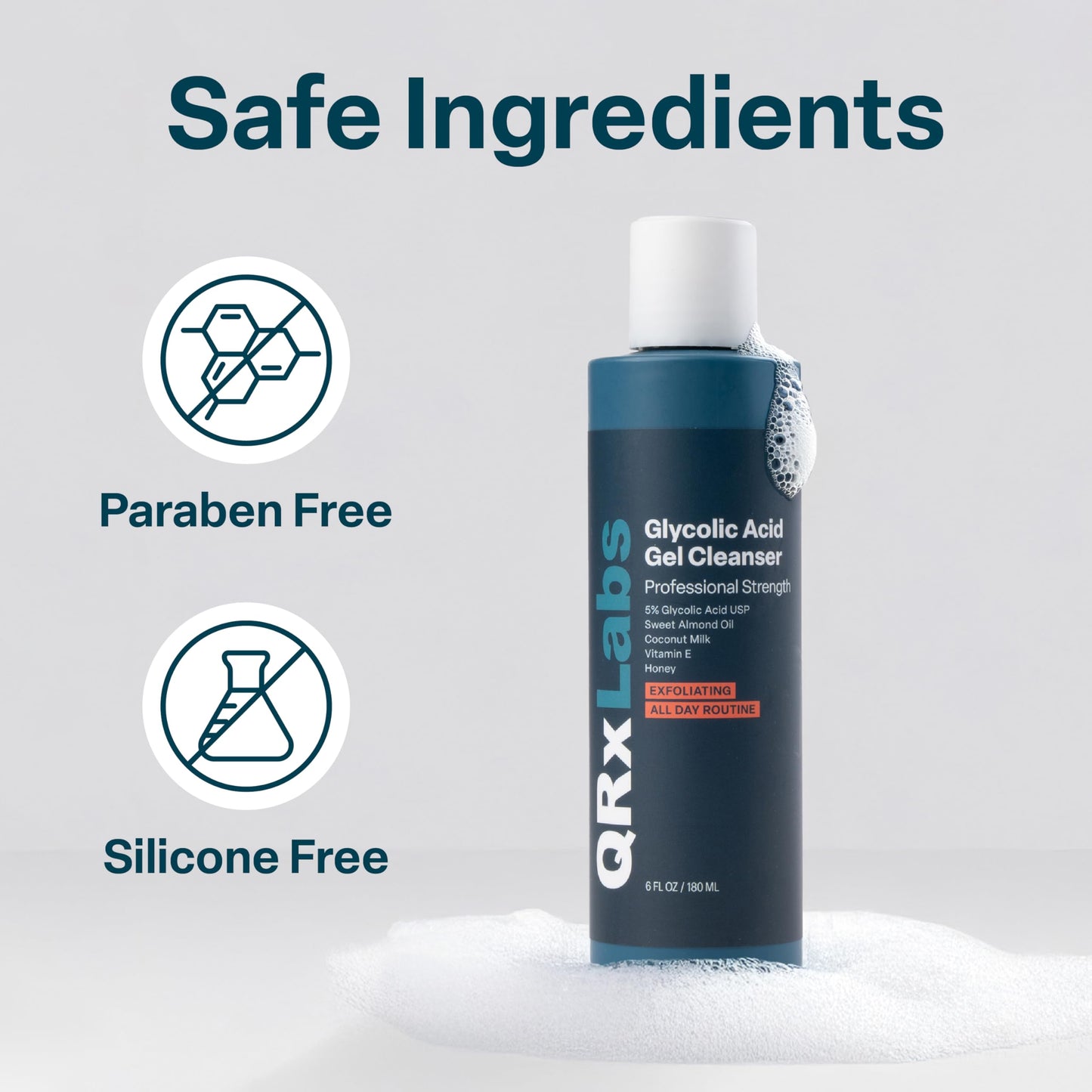 QRxLabs Glycolic Acid Face Wash 6 oz – Gentle Exfoliating Gel for Smoother Skin, Hydration, Blemish-Prone Skin & Ingrown Hair Care Beauty & Personal Care QRxLabs