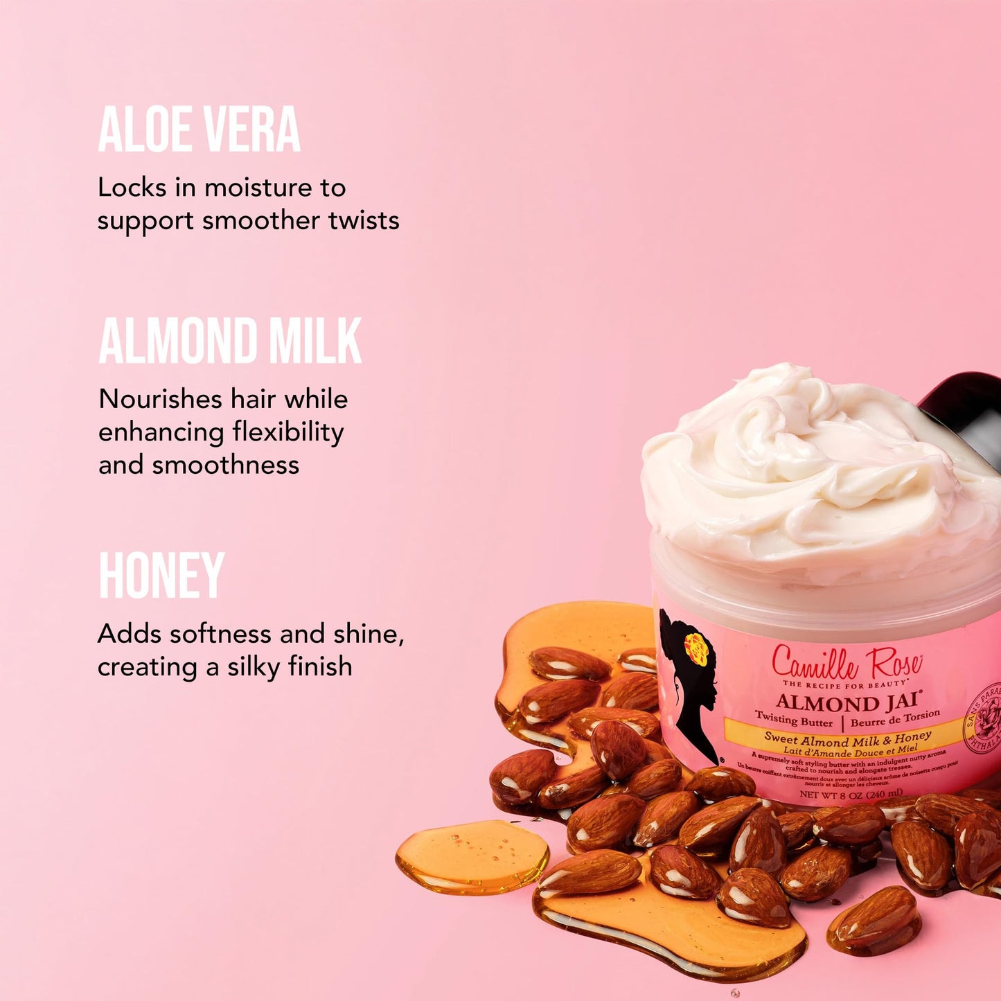 Camille Rose Almond Jai Twisting Hair Styling Butter, with Aloe and Honey, to Soften Smooth and Moisturize, for All Hair Types, 8 oz Beauty & Personal Care Camille Rose
