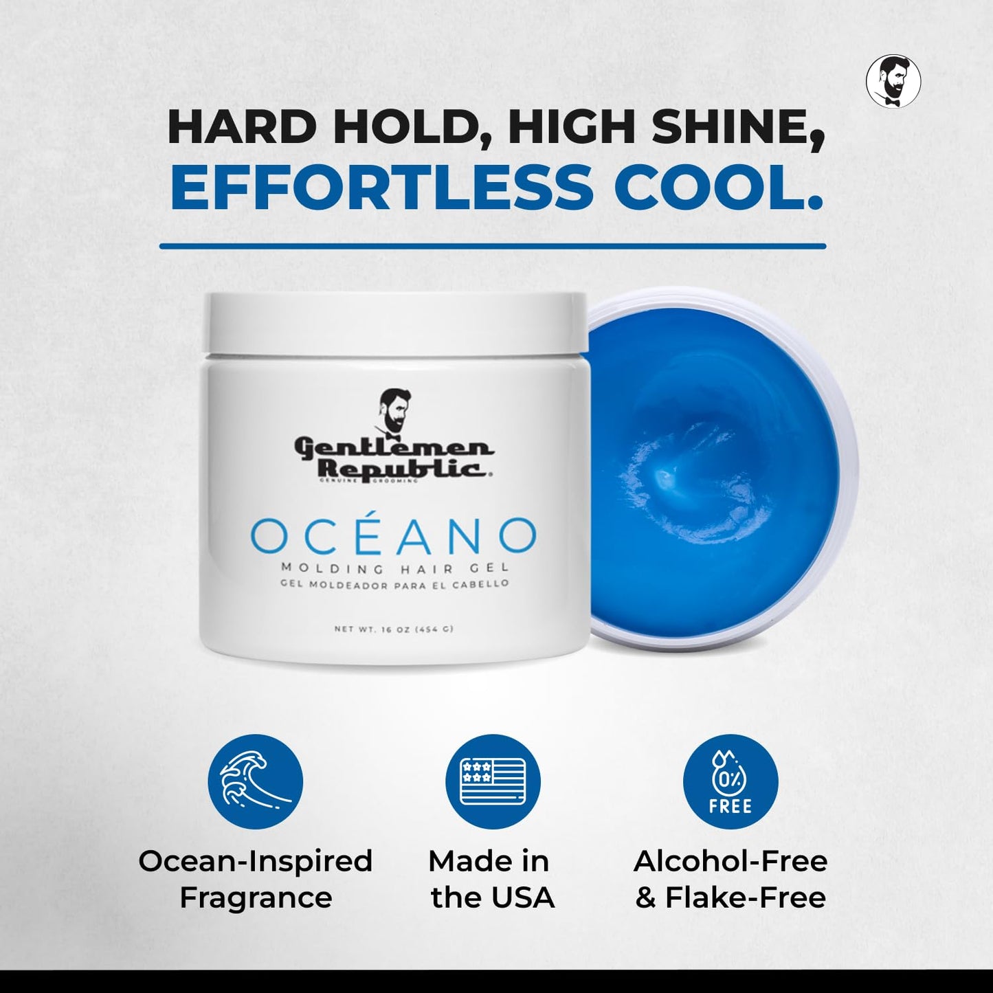 Gentlemen Republic Oceano Men's Hair Gel 16oz W/Pump - Strong Touchable Hold and High Shine Styling Gel for Hair, 100% Alcohol-Free Professional Beauty & Personal Care Gentlemen Republic