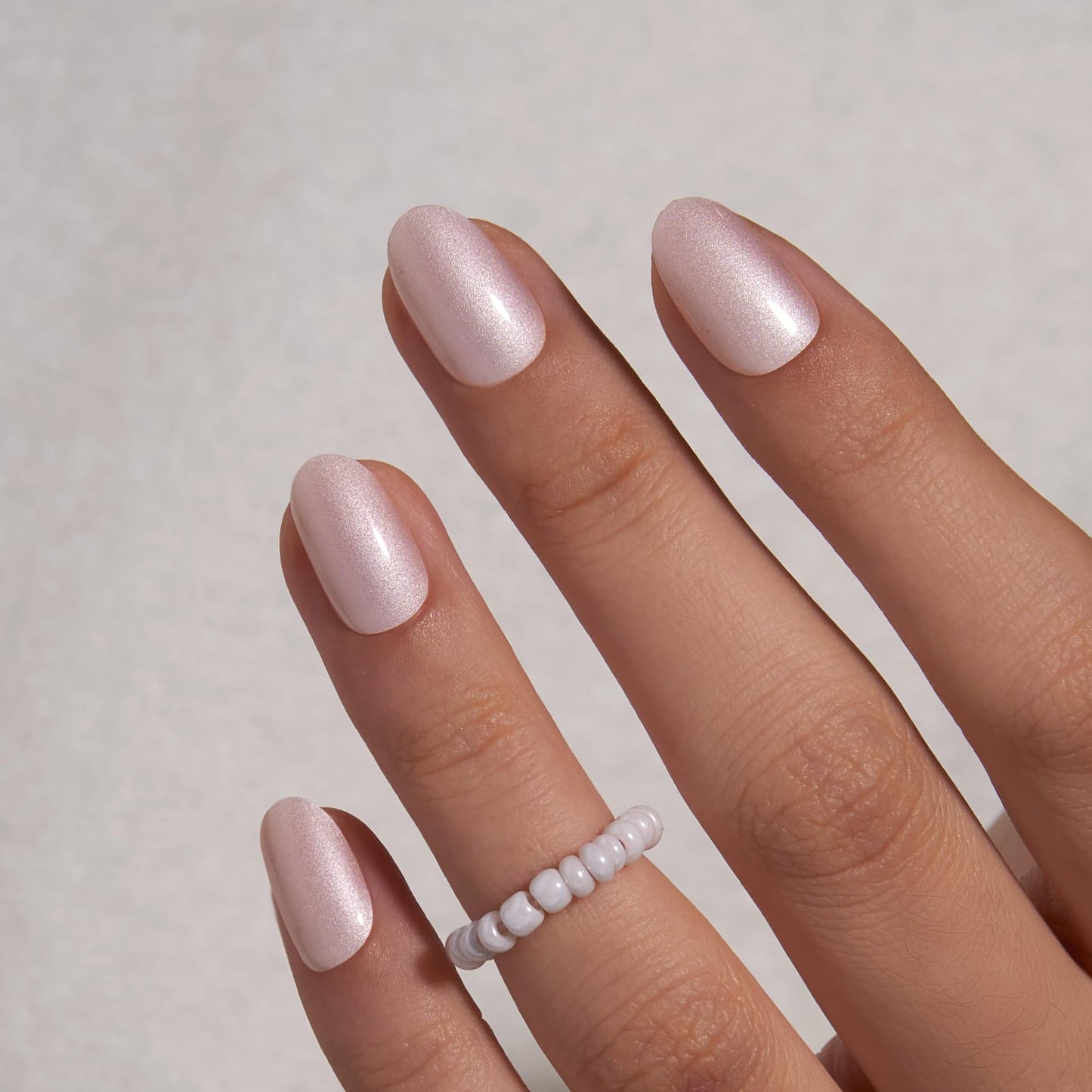 CurvLife Short Oval Press On Nails - Moonlight Pearly Shimmer Glossy White Pearl Press on Nails with Glue Natural Long Lasting Fake Nails False Nail Beauty and Personal Care CurvLife