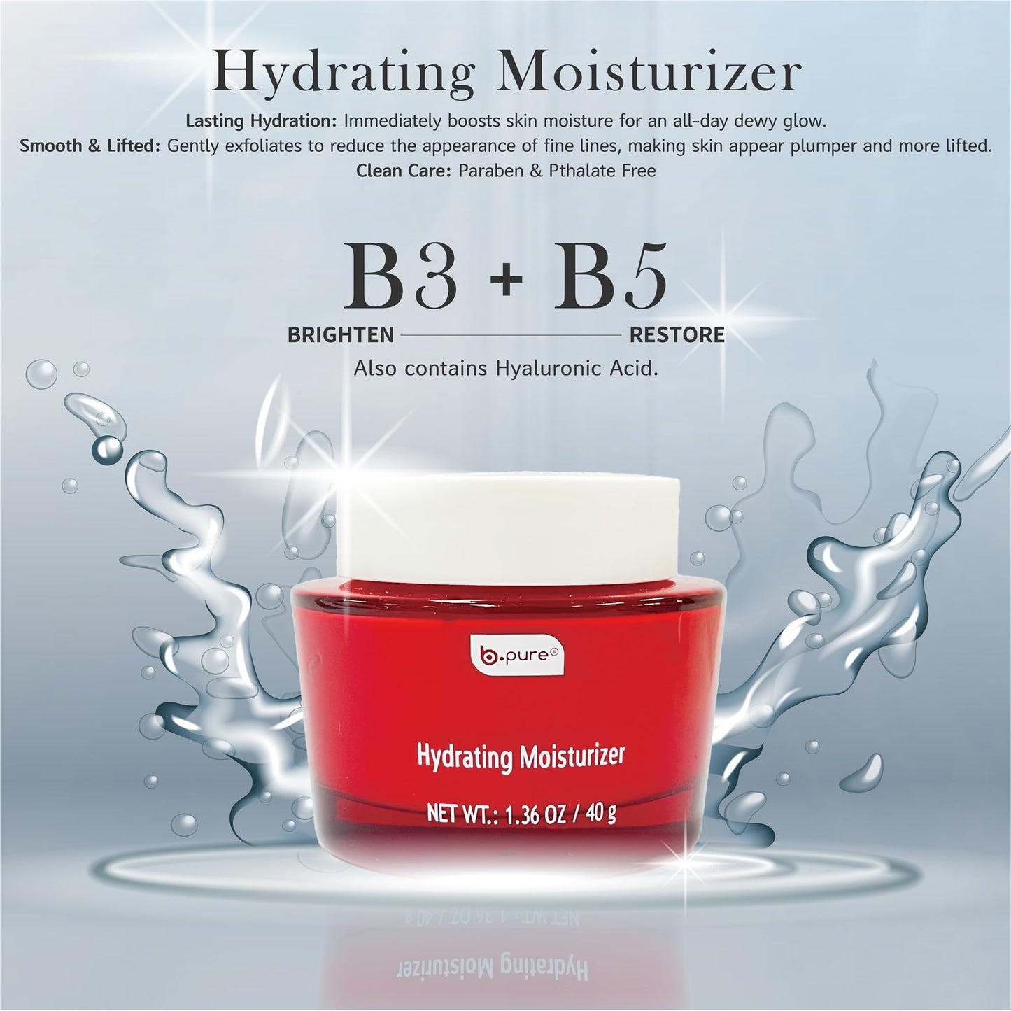 b.pure Revitalizing Hydrating Daytime Face Moisturizer | Niacinamide, Hyaluronic Acid, Vitamin B5, Amino Peptide | Anti-Wrinkle | 1.36 oz, 3-Pack Beauty & Personal Care b.pure
