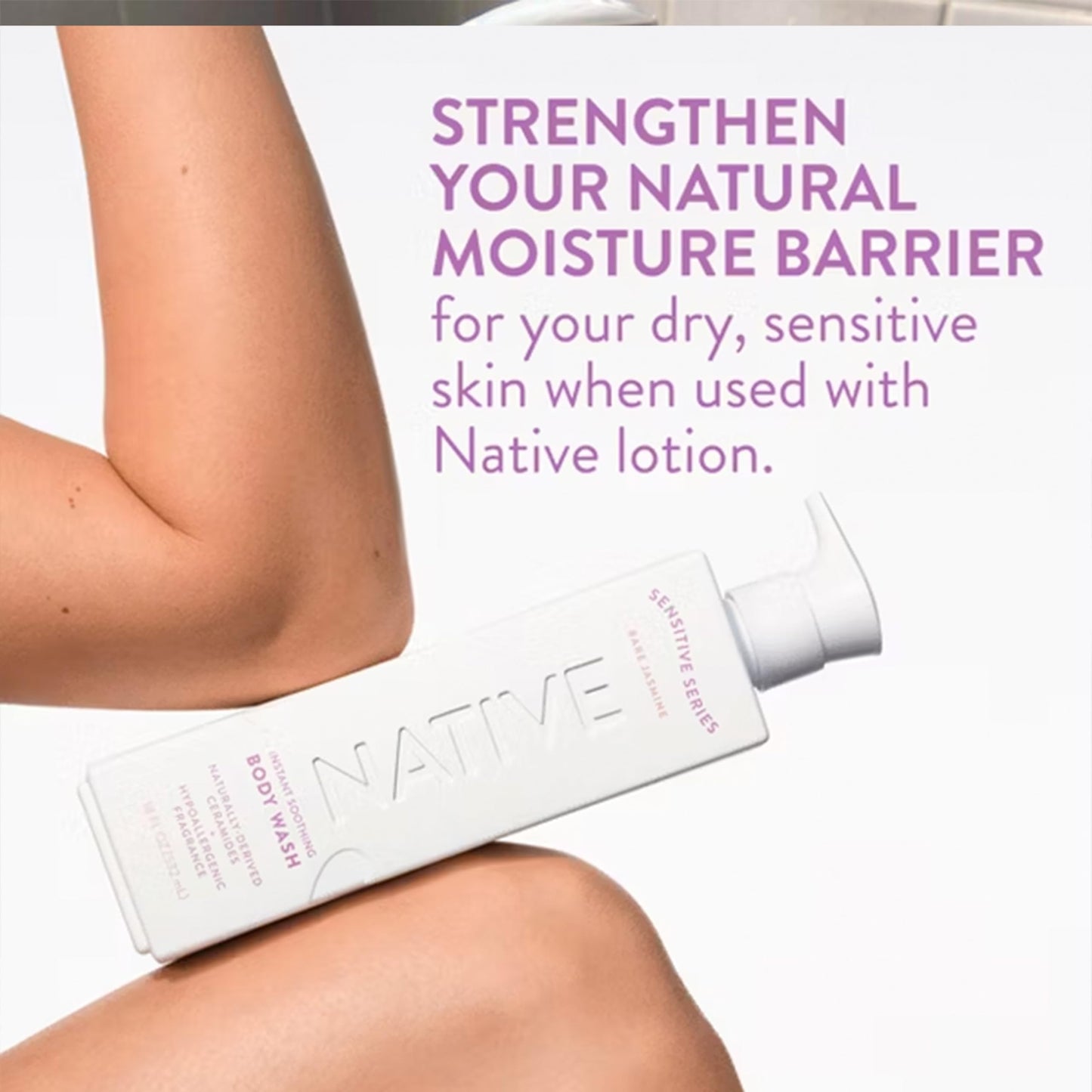 Native Sensitive Series Hypoallergenic Fragrance Free 24-Hour Hydrating Body Wash - Bare Jasmine - 18 fl oz: Paraben-Free, Sulfate-Free, Plastic Pump Beauty & Personal Care Native